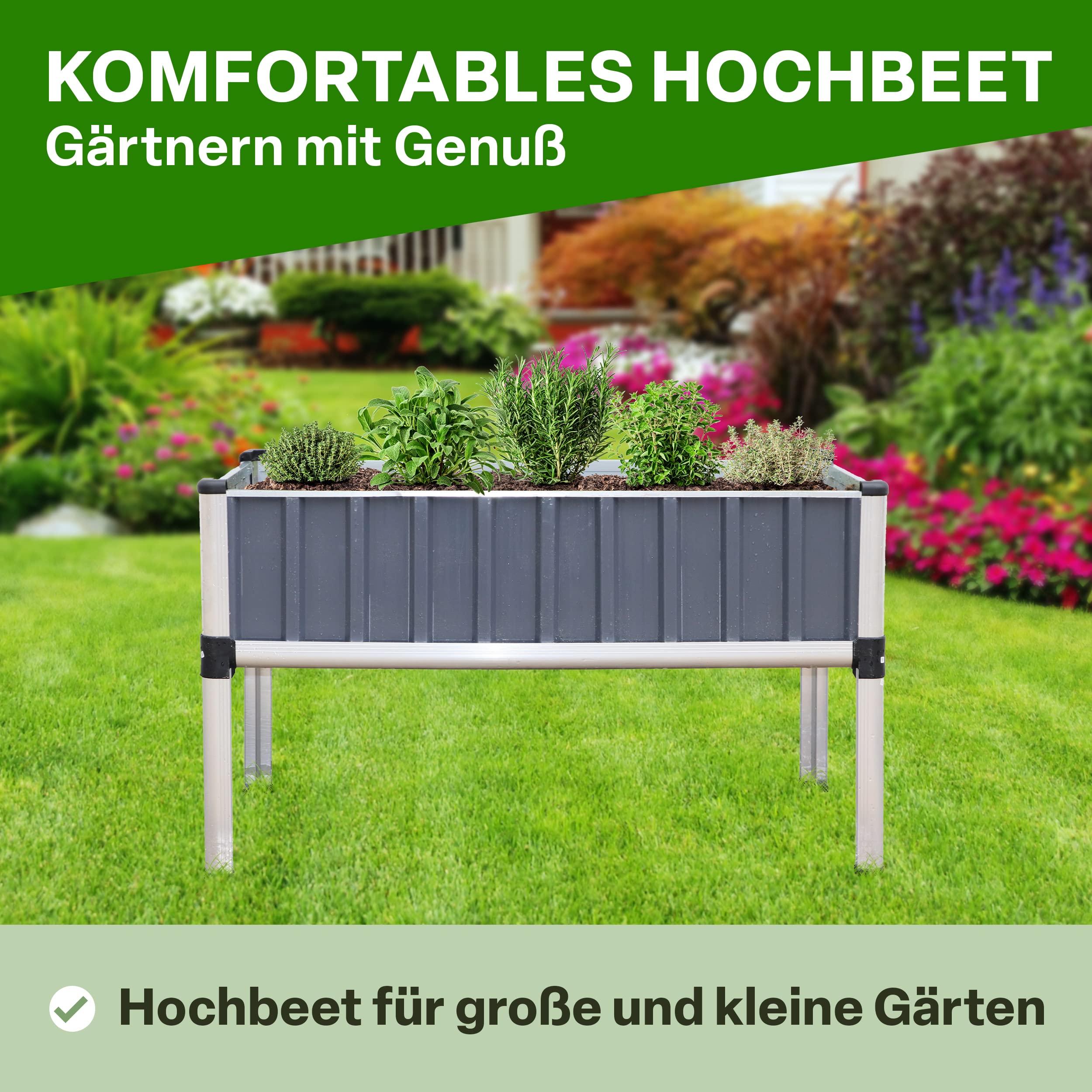 TTL GARDEN Hochbeet 128x114x60cm Superior Plus mit Frühbeet Aufsatz - Alu | großes hochwertiges Aluminium Hochbeet mit Gewächshaus Abdeckung mehrteilige Türen & Dach aus durchsichtigem Polycarbonat