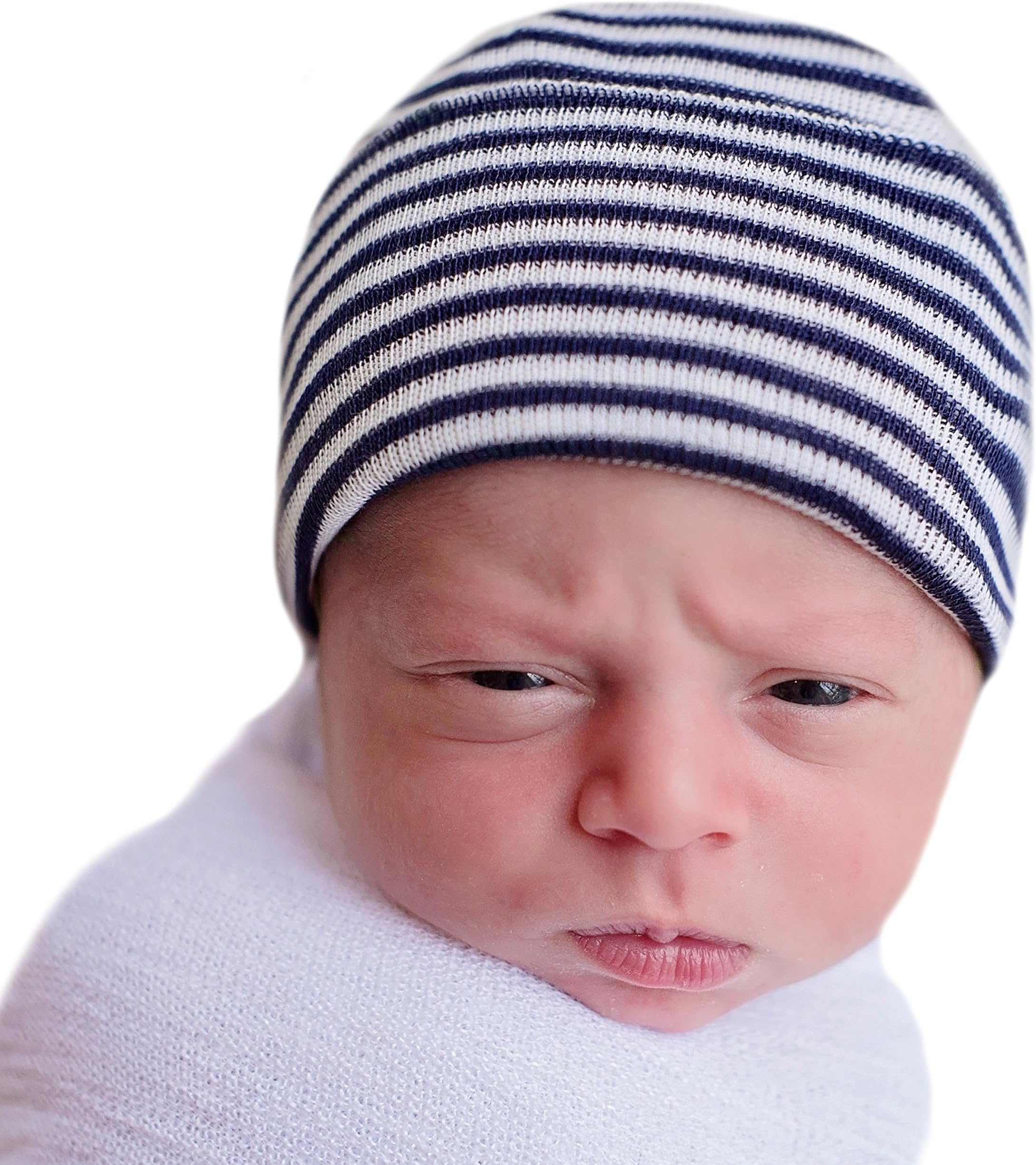 Melondipity Newborn Hospital Hat Navy and White Striped - Infant Baby Beanie for Toddlers Baby Boys