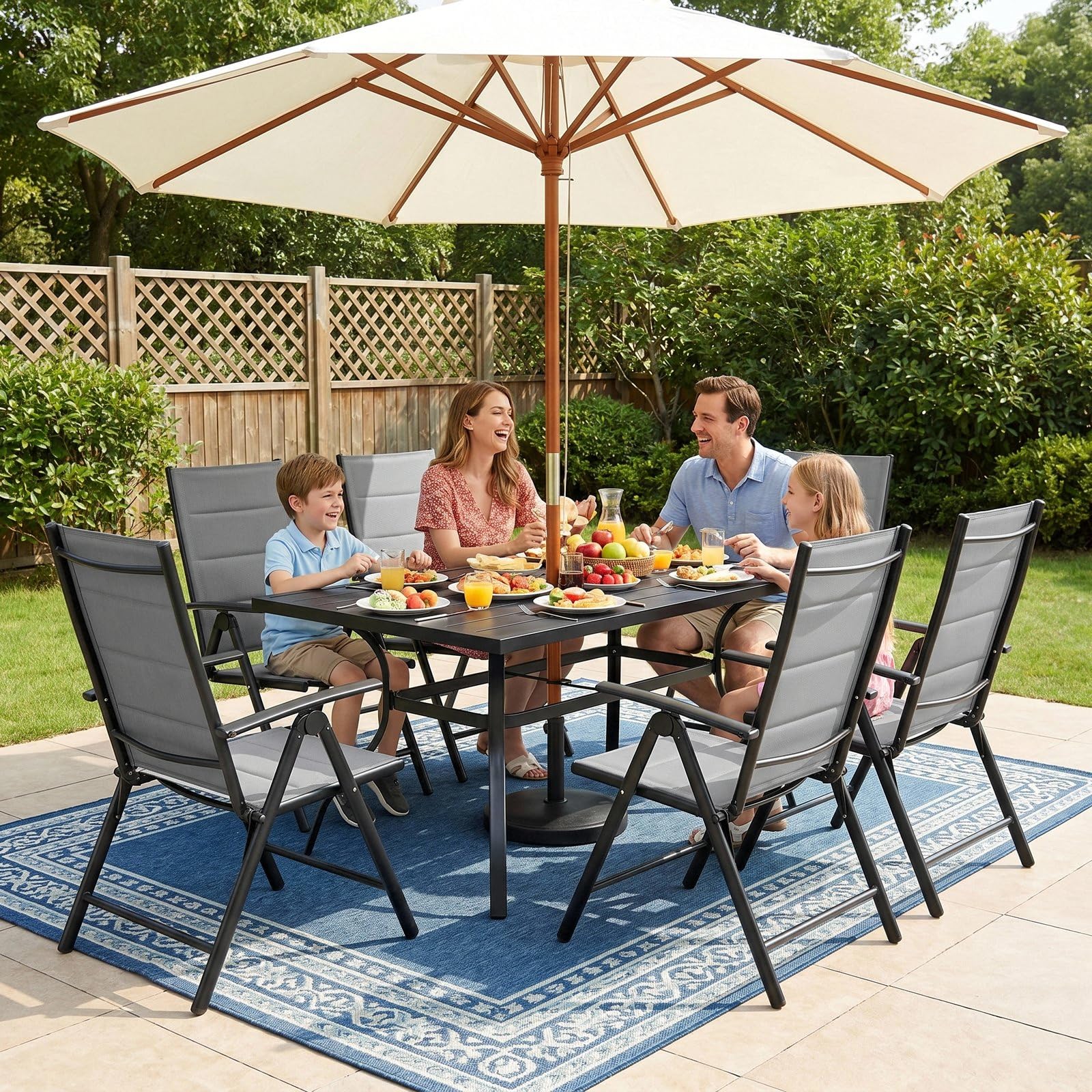 LIFERUN Gartenstühl Hochlehner Klappbar, 2er Set Aluminium Balkonstuhl,mit Gesteppte Rückenlehne & Sitzfläche,7-Fach Verstellbar,Bis 120 kg, Outdoor Esszimmerstuhl, Armlehnen Klappstuhl, Grau, 2 PCS