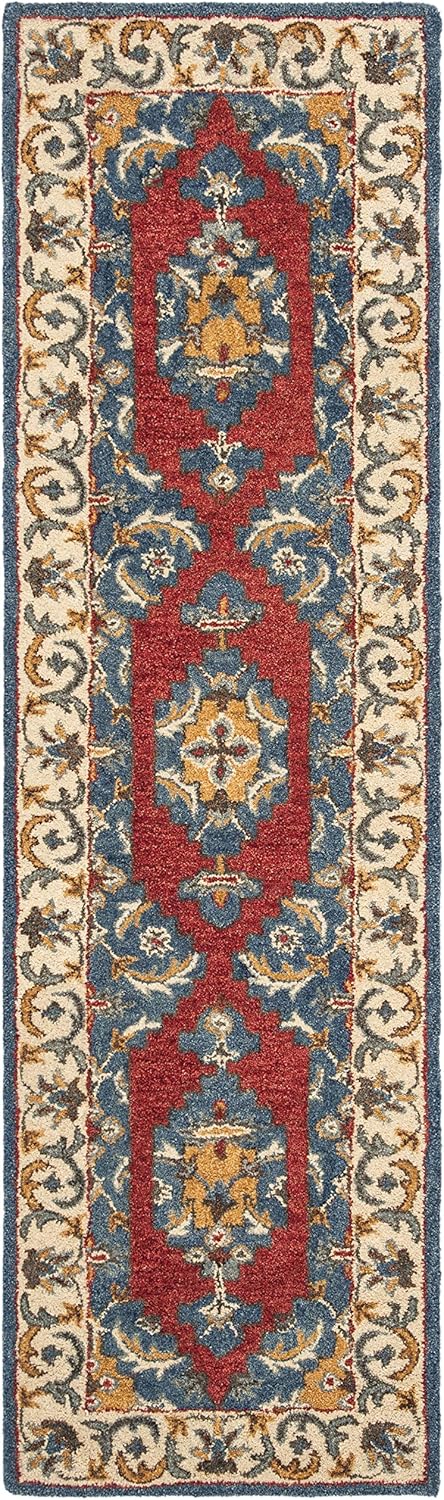 Safavieh Antiquity Collection 2'3" x 8' Blue/Red AT505M Handmade Traditional Oriental Premium Wool Runner Rug