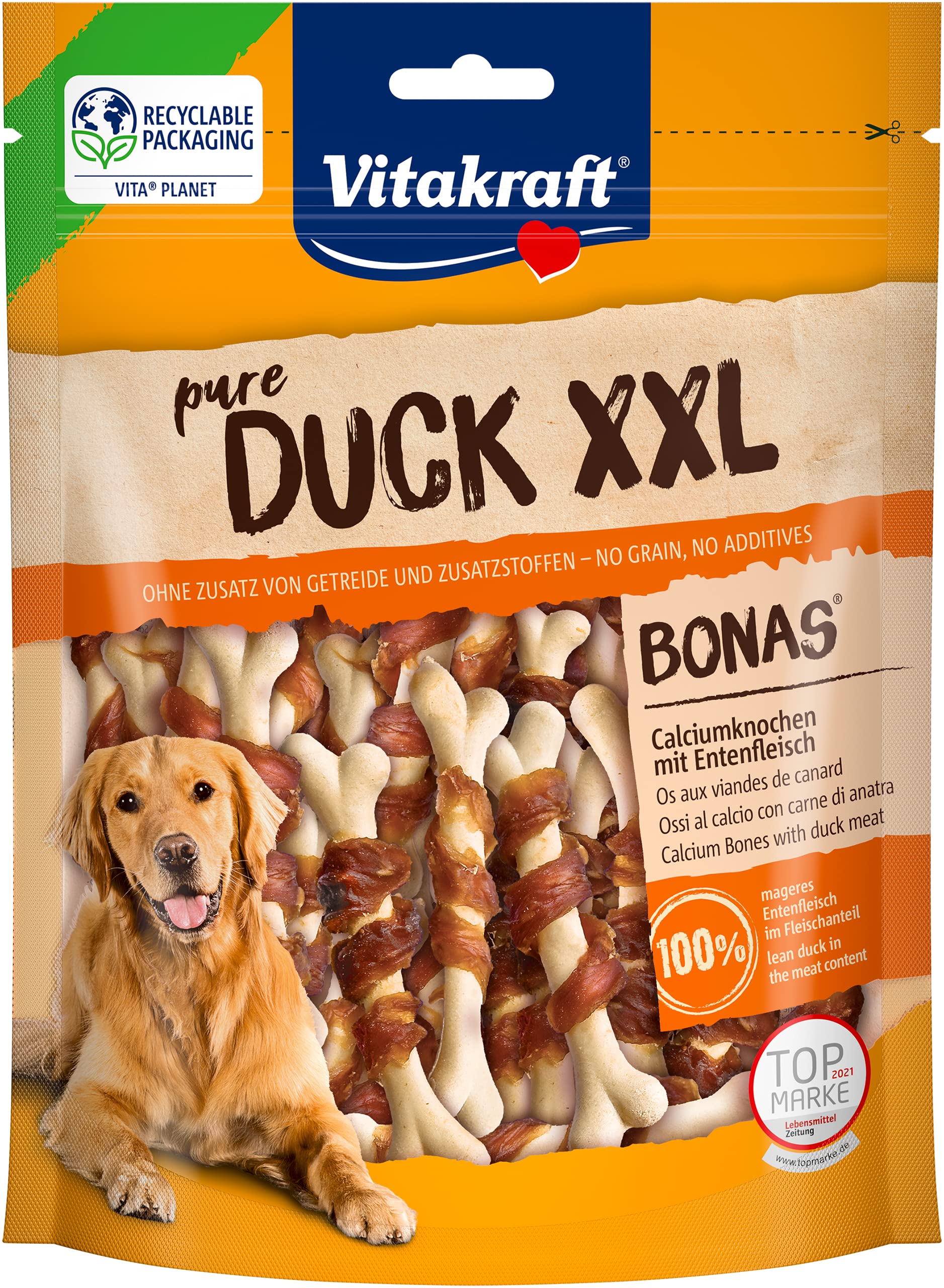 Vitakraft Tiras de Carne de Pato XXL, Aperitivo para Perros con Carne de Pato magra, en Bolsa XXL resellable, (1 x 250 g)