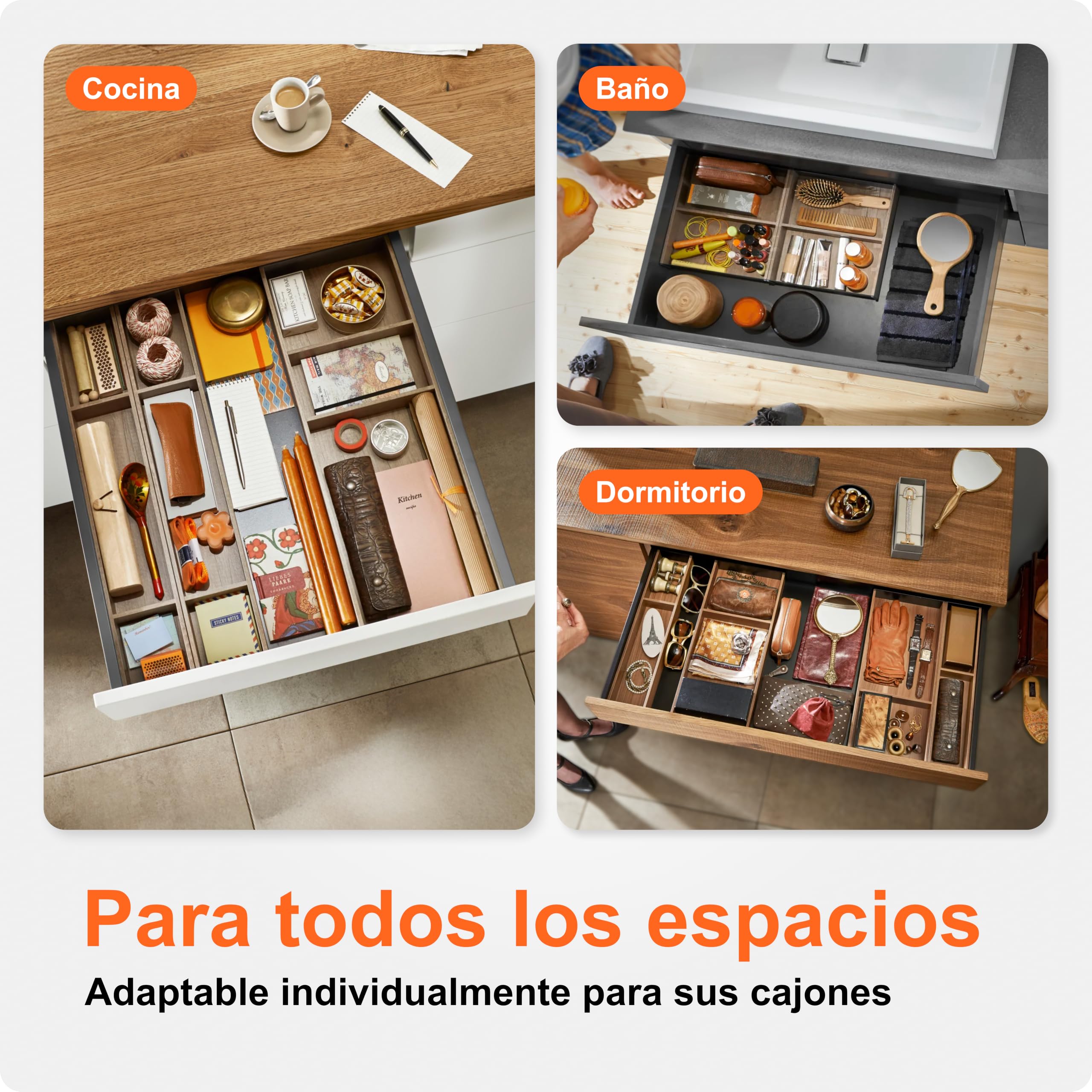 Blum AMBIA-LINE cubertero | organizador de cajón premium para cocinas y muebles modernos | protege, ordena y organiza cubiertos con claridad | con pies antideslizantes | 42×30×5 cm | Roble Nebraska