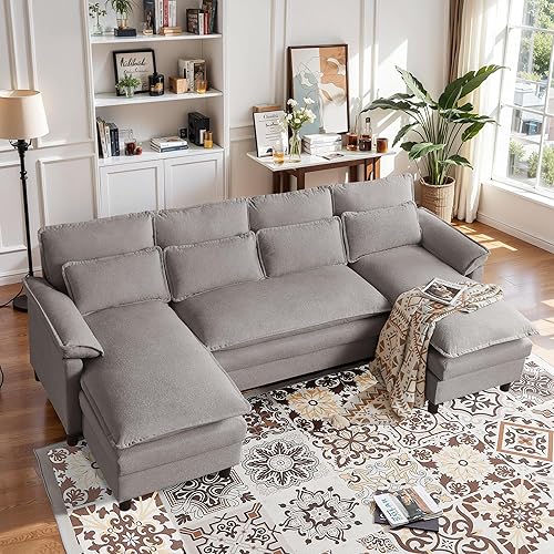 Miniatura 8 de Sofá Seccional Cómodo Cloud Couch de 110" con Almohadas Lumbares, Moderno Sofá Cloud en Forma de U con Doble Chaise y Asiento Profundo para Sala de