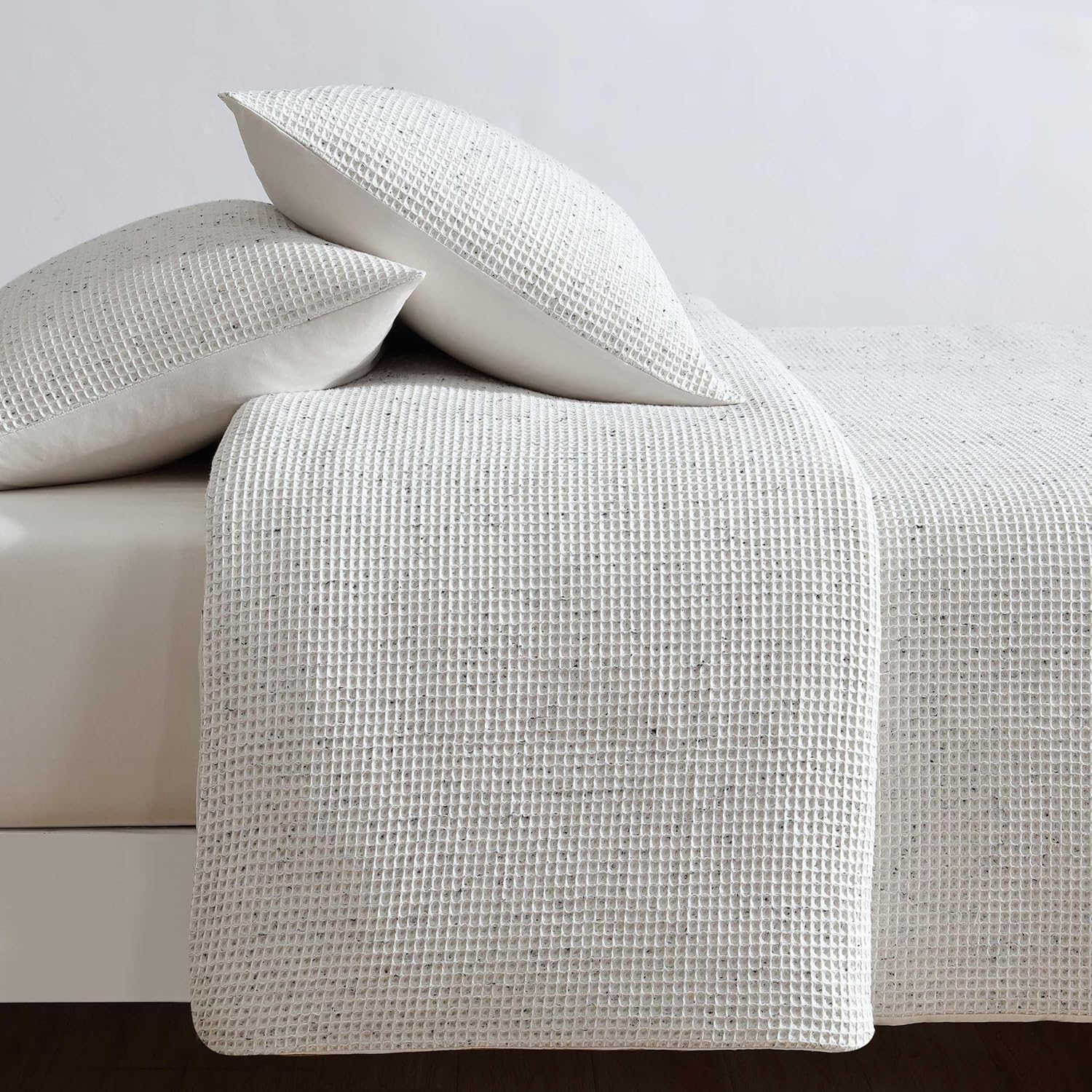 Calvin Klein - Queen Duvet Cover Set, Garment Washed Cotton Bedding with Matching Shams (Speckled Waffle Ivory, Queen)