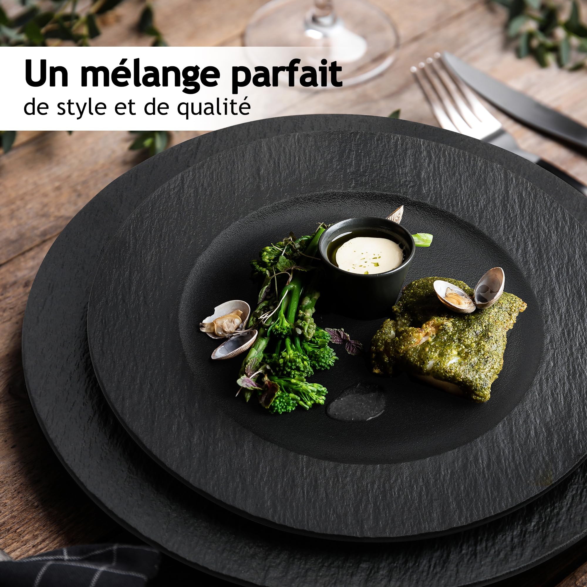 MIAMIO - Service de Vaisselle 16 pièces/Vaisselle Moderne en Céramique/Service de Table/Service Pour 4 Personnes - Collection Oasis
