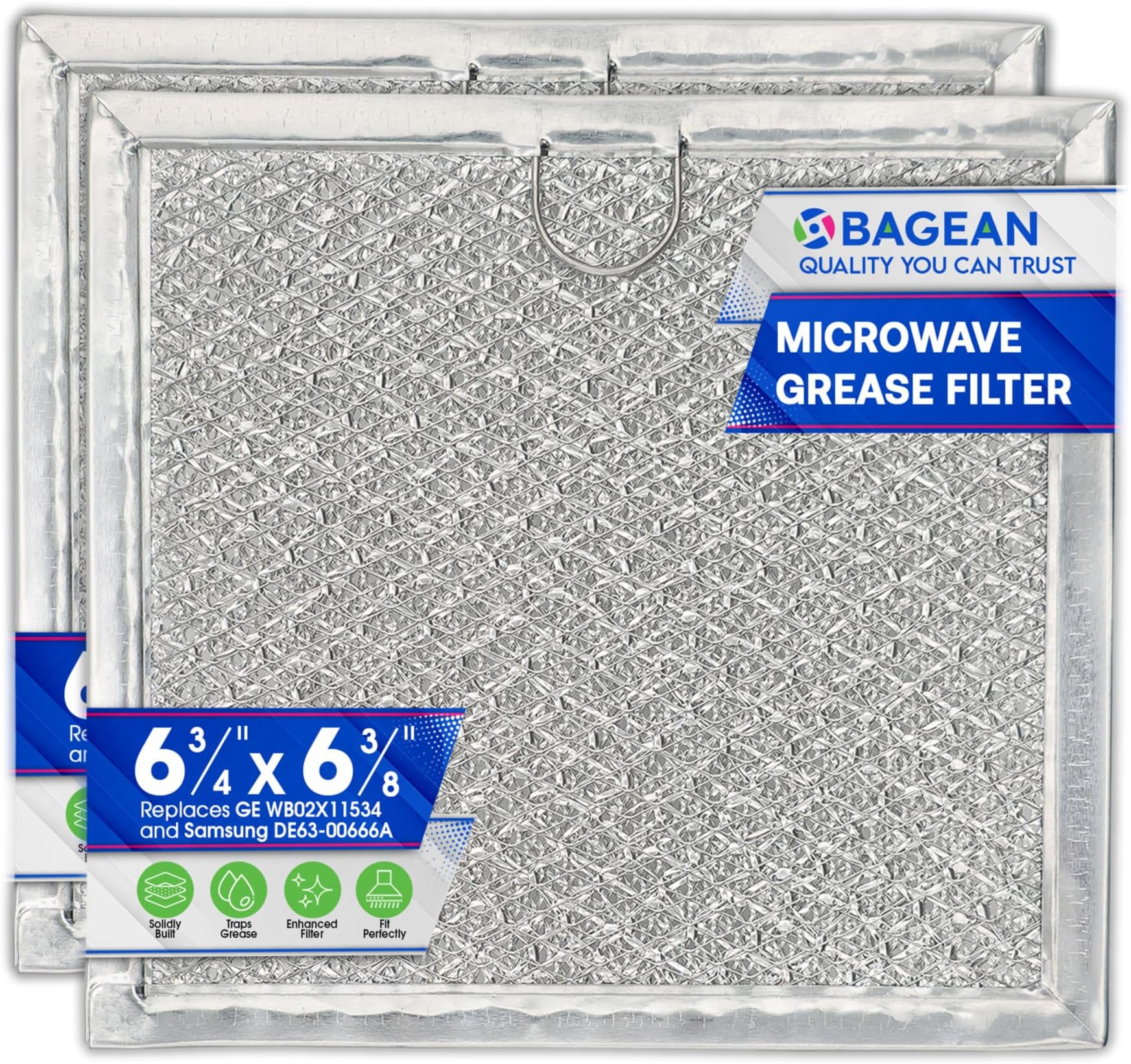Microwave Filter replacement 6.81" x 6.34" Fits GE WB02X11534 Samsung DE63-00666A Microwave Grease Filter - Freshens and Filters Kitchen Air Entering the Over-the-Range Oven Stove Fan (2-Pack)