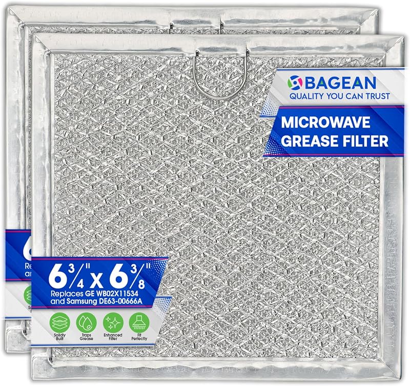 Microwave Filter 6.8" x 6.34" Fits GE WB02X11534 Oven Grease Filters | Replacement Aluminum Mesh Screen Also Fits Samsung DE63-00666A - Filters Kitchen Air Over-the-Stove Overhead Vent Fan (2-Pk)