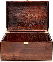 Woodgenics Chocolate Brown Wooden Storage Box with Hinged Lid - Large Keepsake Memory Box for Home Decor, Gifts & Organization