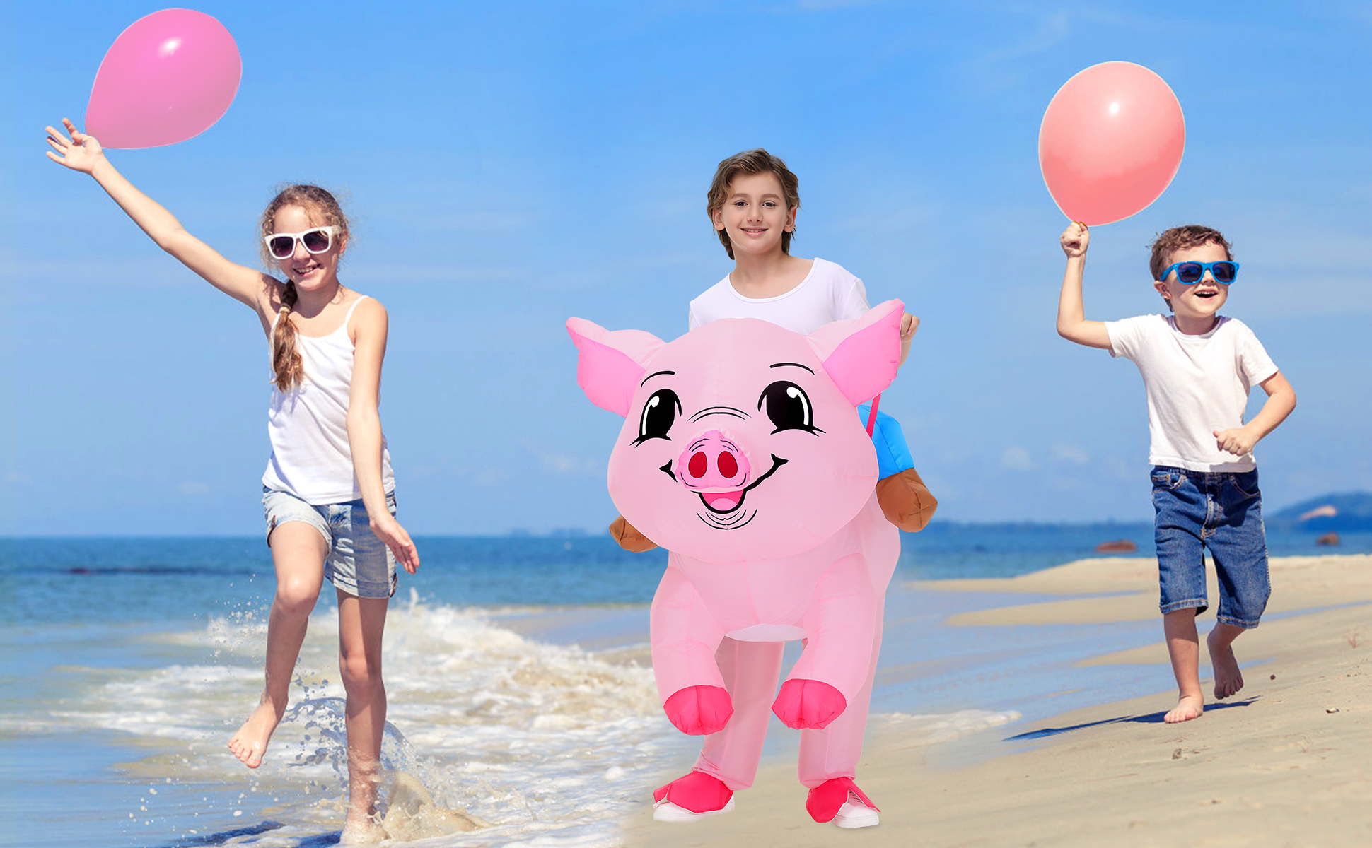 Disfraz inflable de cerdito para niños miniatura 7