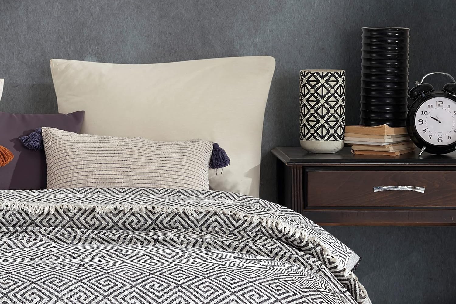 Turkish Throw Blanket for Bed Decorative - 75 x 90 Inch Cotton Black and White Oversized Bed Blanket and Couch Cover