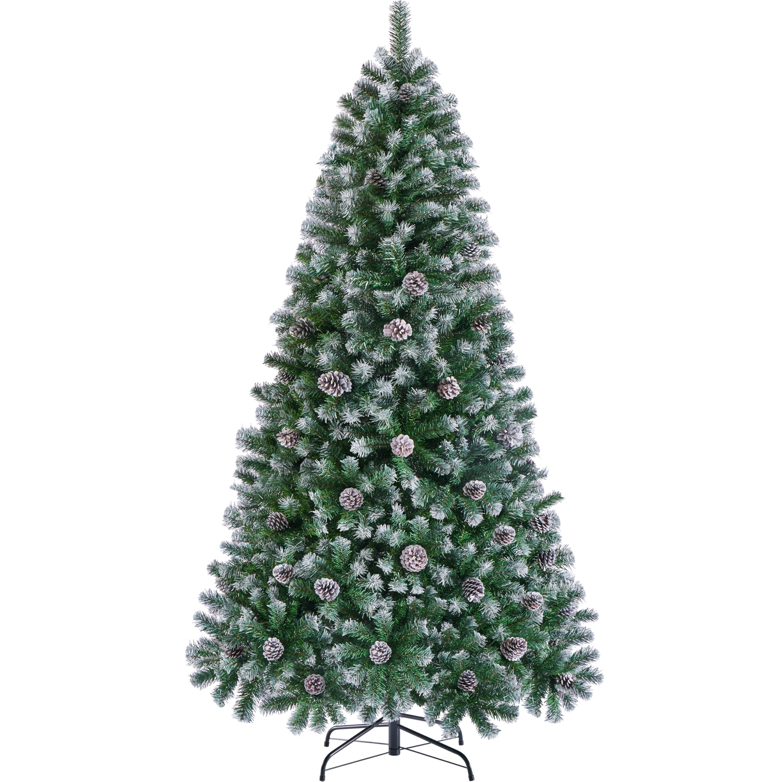 Yaheetech 183cm Árbol de Navidad Nevado Artificial 920 Puntas con 64 Frutas de pinos Soporte Metálico Plegable para Decoración Casa Oficina Fiestas Festivas