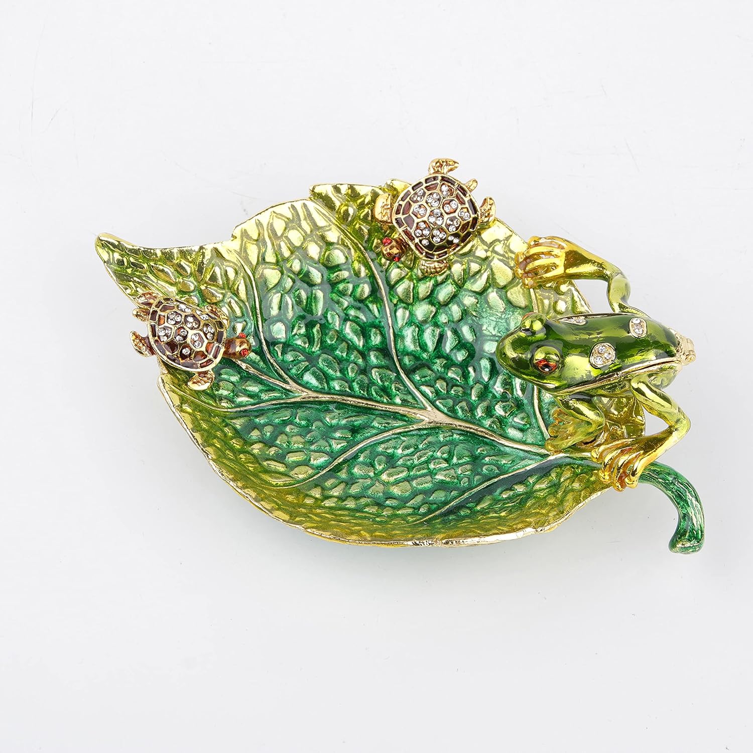 Decorative Leaf Jewelry Dish Tray Ring Dish Trinket Tray Key Bowl, Decorative Plate with Hand Painted Frog and Sea Turtles Trinket Box Hinged Jewelry Boxes Gift for Friends Sisters Daughter Mother - Image 3