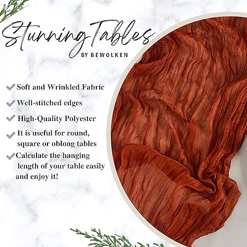 Miniatura 3 de Paquete de 2 caminos de mesa de estopilla color terracota de 35 x 120 pulgadas, camino de mesa de 10 pies naranja quemado para boda, novia, fiesta,