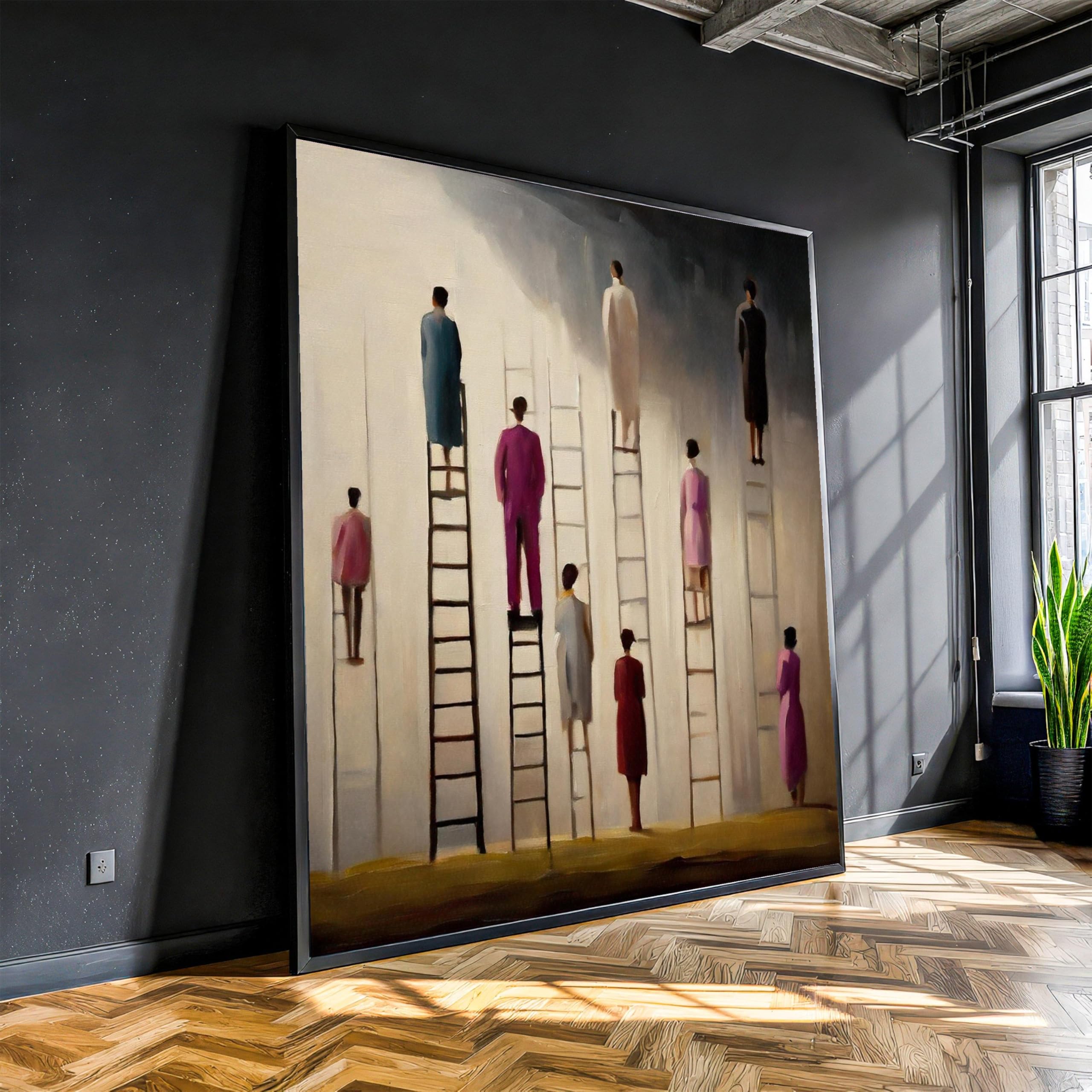 XINBAO Abstrakcyjny obraz współczesny ludzie na schodach, konceptualna sztuka ścienna malarstwo figuratywne dekoracja domu pionowa kompozycja (70 x 70 cm/bez ramy)