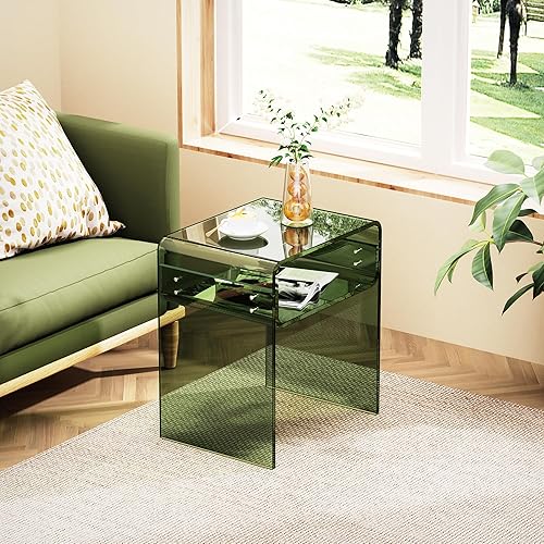 Miniatura 39 de Mesa auxiliar de acrílico transparente de 2 niveles para sala de estar, dormitorio, decoración del hogar (amarillo) Negro -,Azul,Claro,Transparente