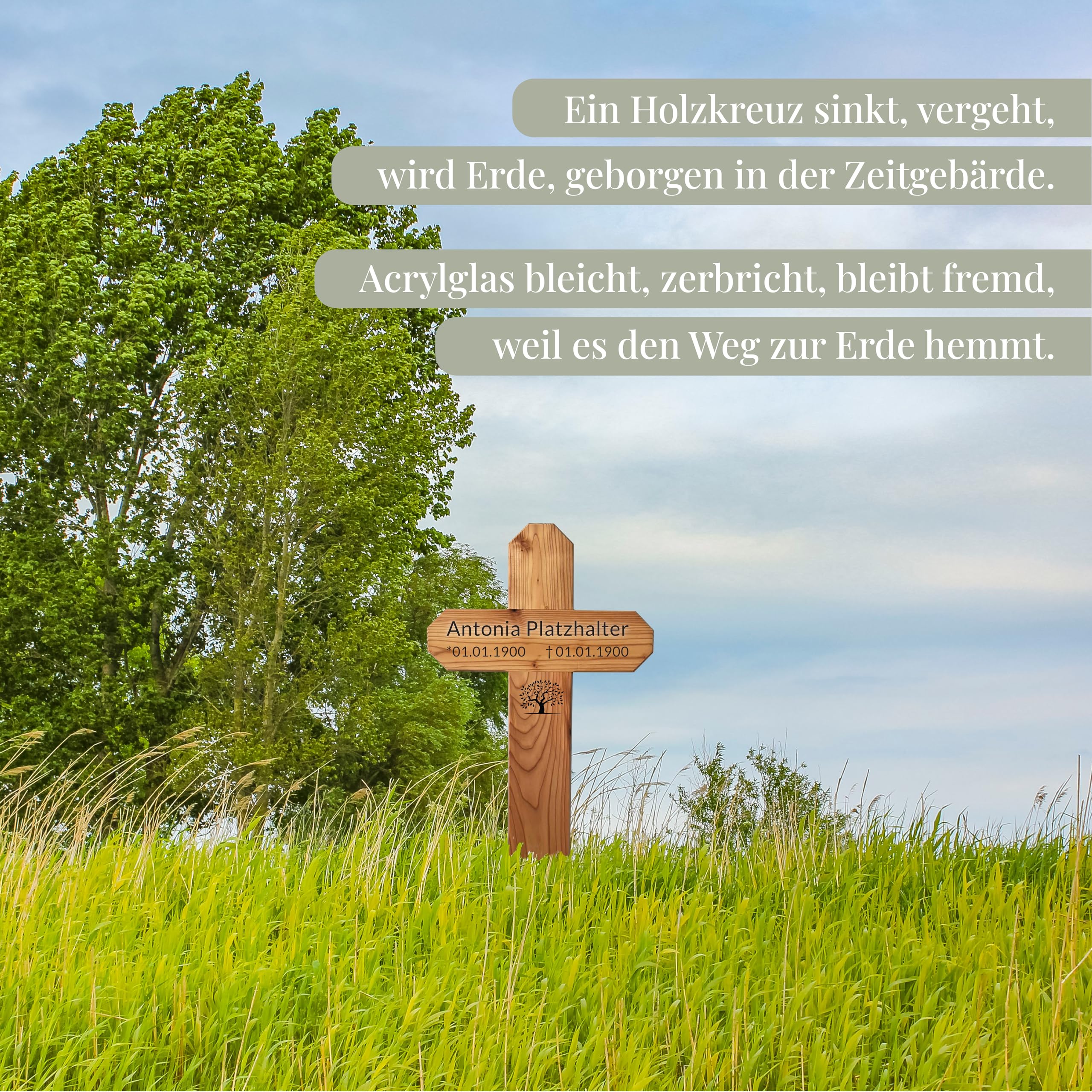 ReGrape Grabkreuz XXL aus hochwertigen geöltem und geleimten Lärchenholz, mit kostenloser Lasergravur (eckige Ecken)