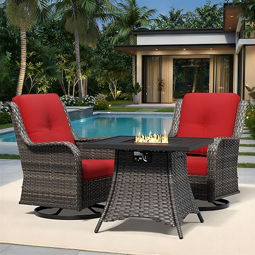 Miniatura 46 de Joyside Silla mecedora giratoria para exteriores para patio, mecedora de mimbre para exteriores con cojines de tela de olefina adecuada para porche