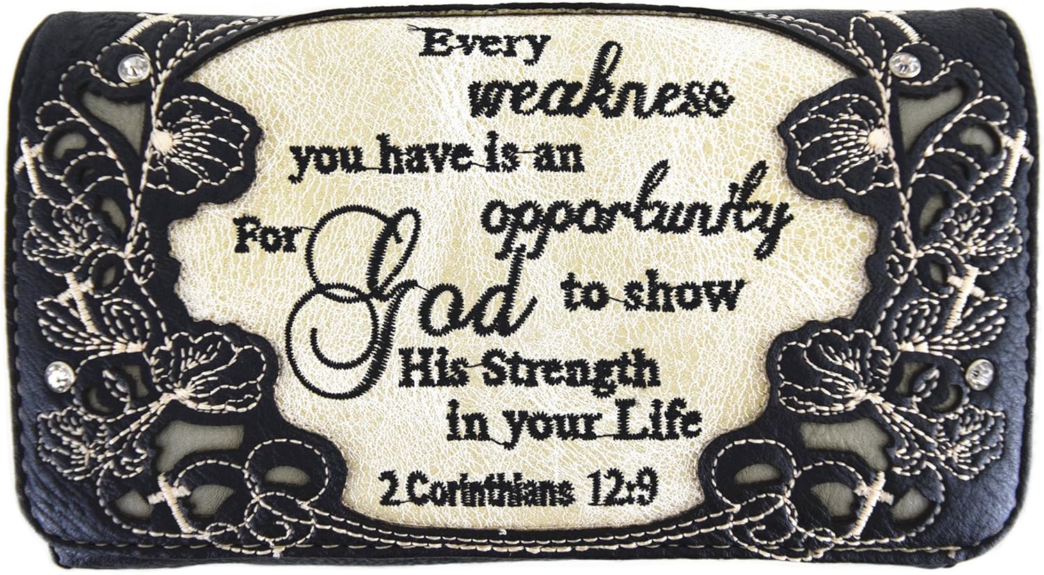 Miniatura 3 de Bolso bordado con cruz de la Escritura, versículo de la Biblia 2 Corintios 129 con tachuelas, estilo occidental, bolso de mano para mujer