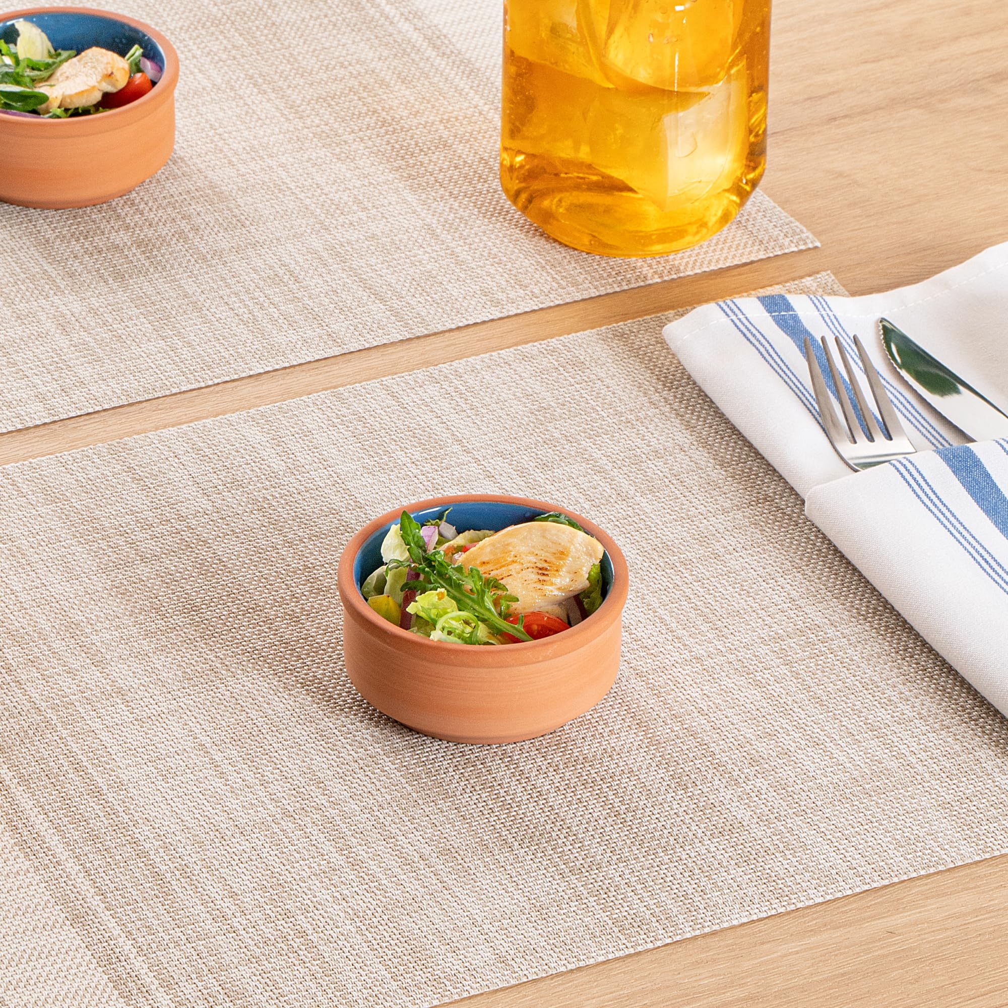 Restaurantware -Terra Tek - Cazuelas in terracotta, 76,5 g, 10 pentole in argilla smaltata blu per cucinare, pronte per il forno, microonde, pentole in terracotta, lavabili in lavastoviglie, per