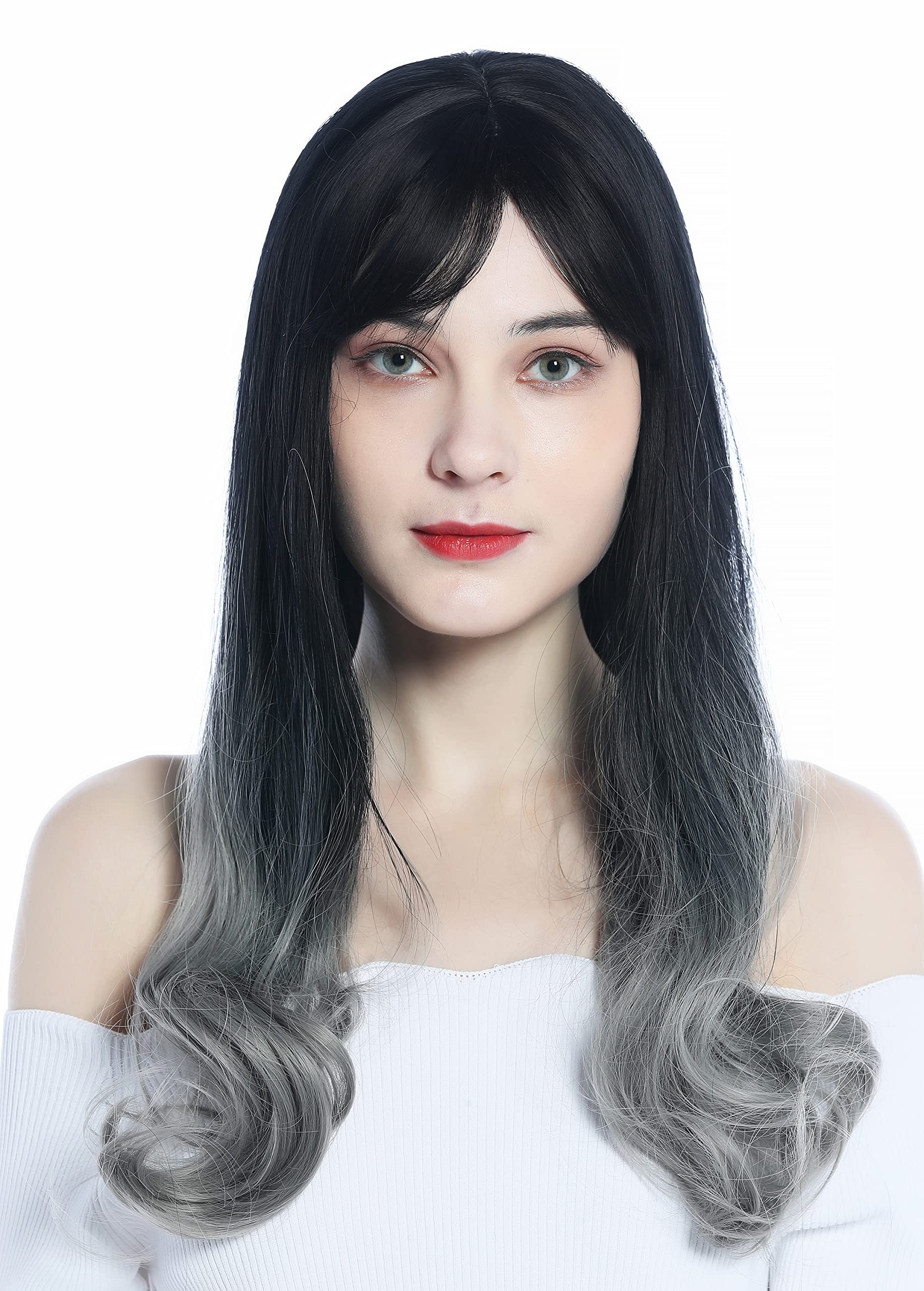 WIG ME UP - 1574-R89A Women's Wig long sleek smooth but wavy tips ombre dark brown to grey, ombre dark brown grey (R89A)