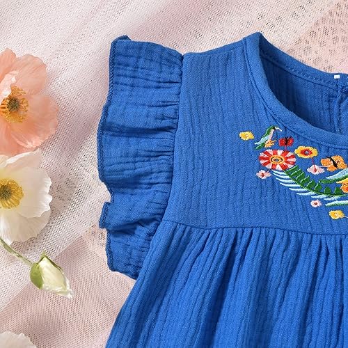 Miniatura 5 de HINTINA Vestido sin mangas con bordado étnico mexicano para niña, vestido floral sin mangas