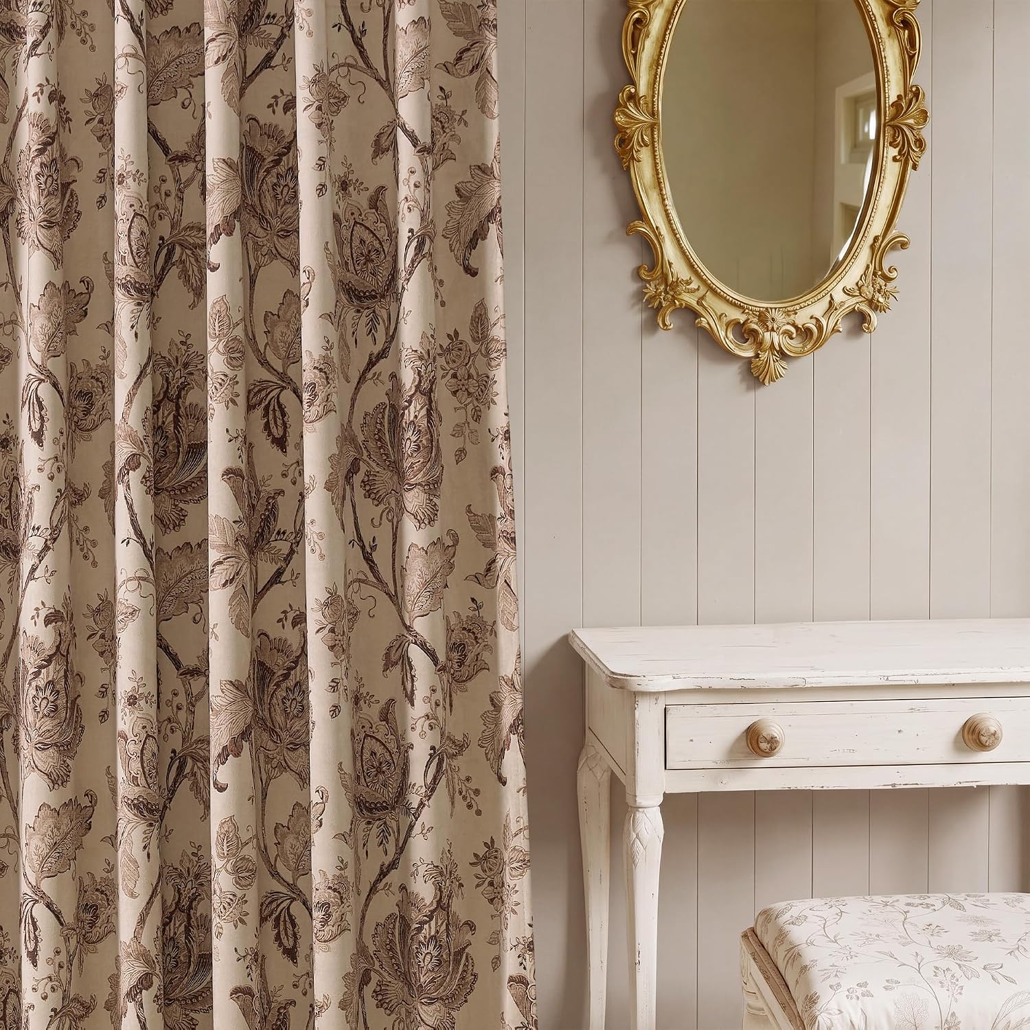StangH Cream Floral Curtains Luxury Velvet Fabric, W52 x L96, 2 Panels image 2
