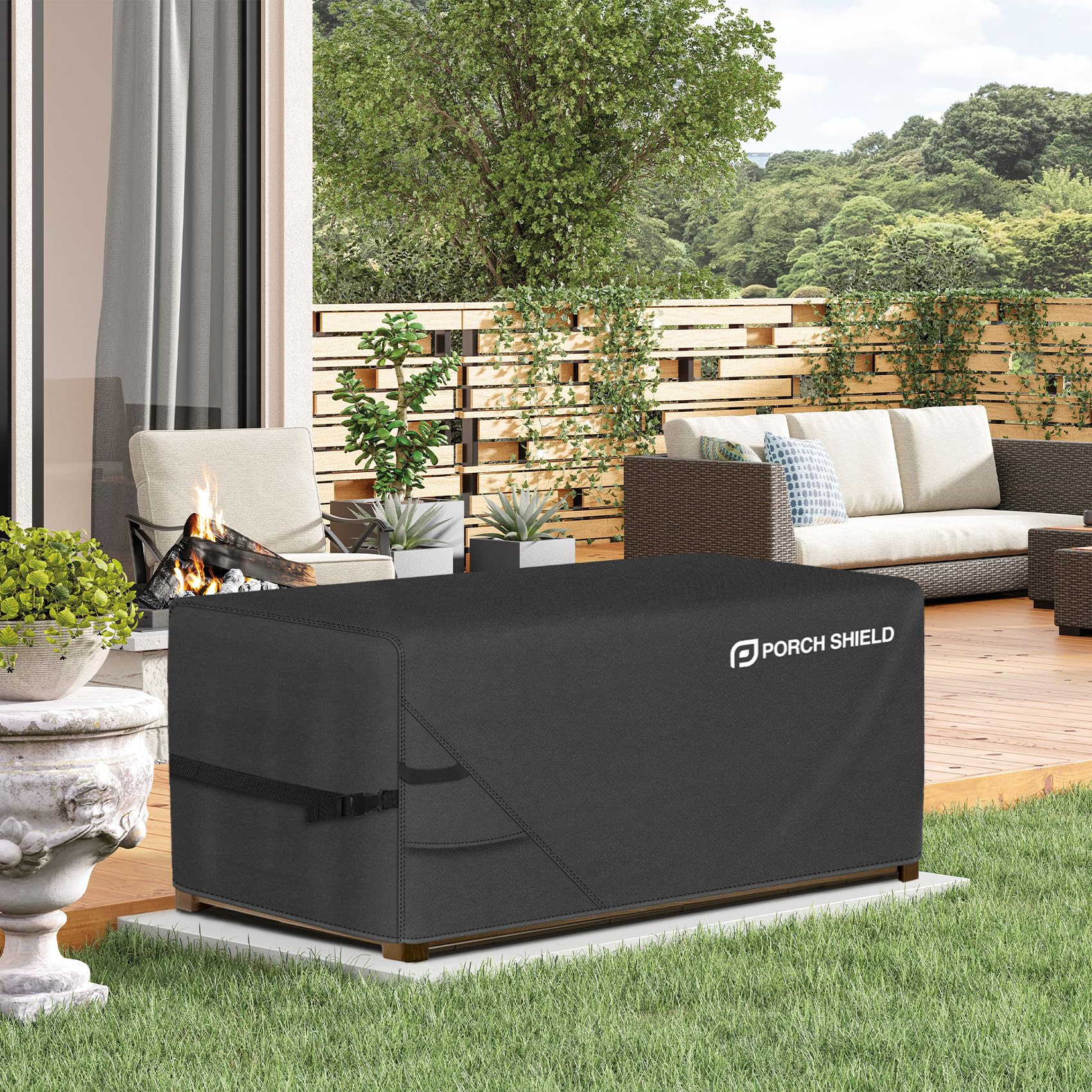 Porch Shield Housse imperméable et résistante aux déchirures pour coffre de terrasse, pour coffre de 276 l, 600D, adaptée aux tables brasero rectangulaires, 112 x 71 x 61 cm, noir