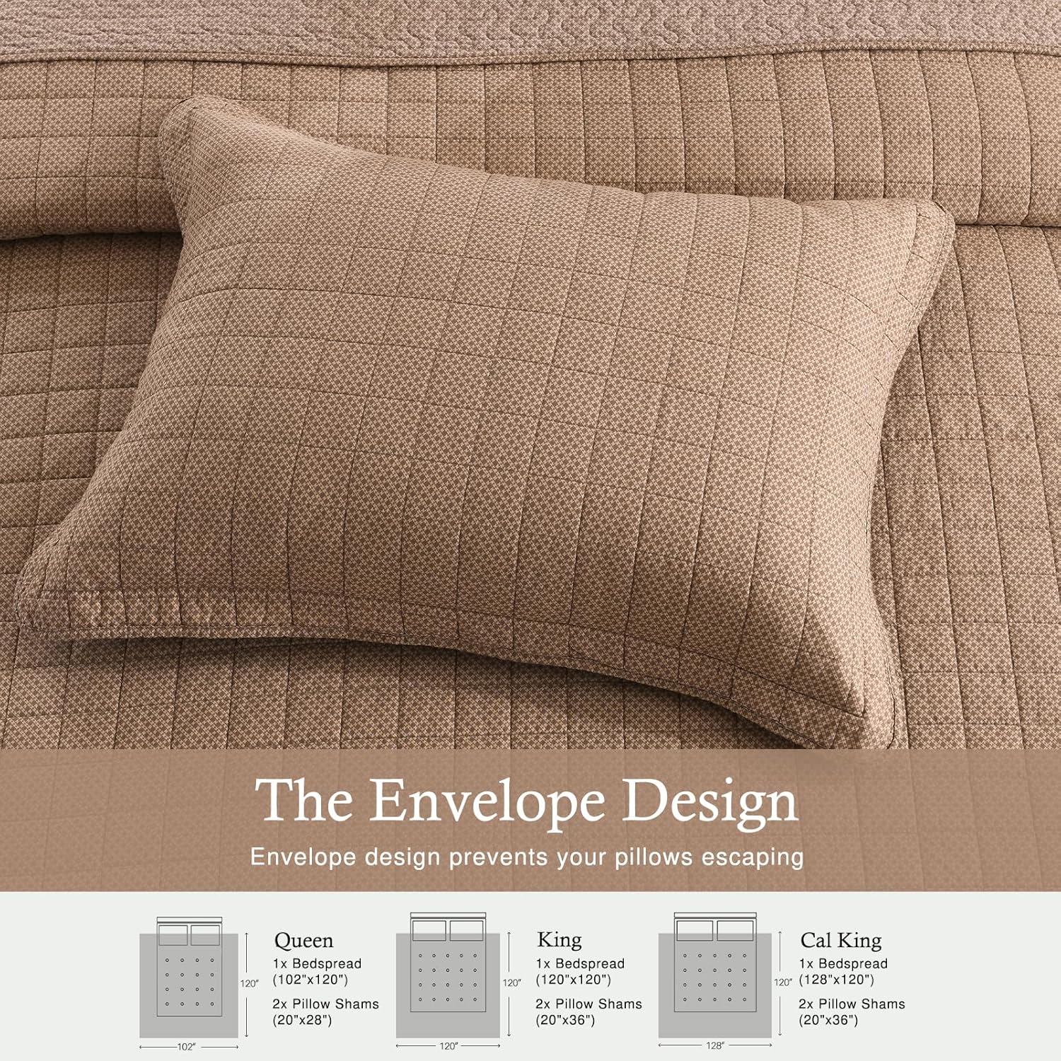 Farmhouse Bedspread King Size 120"x120" - 100% Cotton Lightweight Oversized King Quilt with 2 Pillowshams, Cottage Plaid King Quilted Bedding Bed Spread Coverlet, Brown/Beige/Wood - Image 6