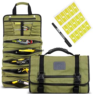 Tool Roll Organizer, Rollup Tools Bag, Canvas Wrench Pouch, 24"x15", 17 Pockets, 18 Oz, Gear Rolls, Socket Holder Pouches, Rollable Toolbag, Organizers for Electrician, Mechanic, Handyman | Houseables