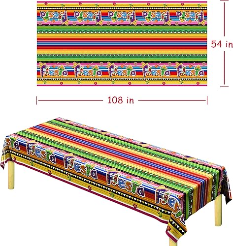 Miniatura 2 de 4 manteles de Cinco de Mayo, manteles de fiesta mexicana de 108 x 54 pulgadas, fundas de mesa desechables a rayas mexicanas, mantel de plástico para