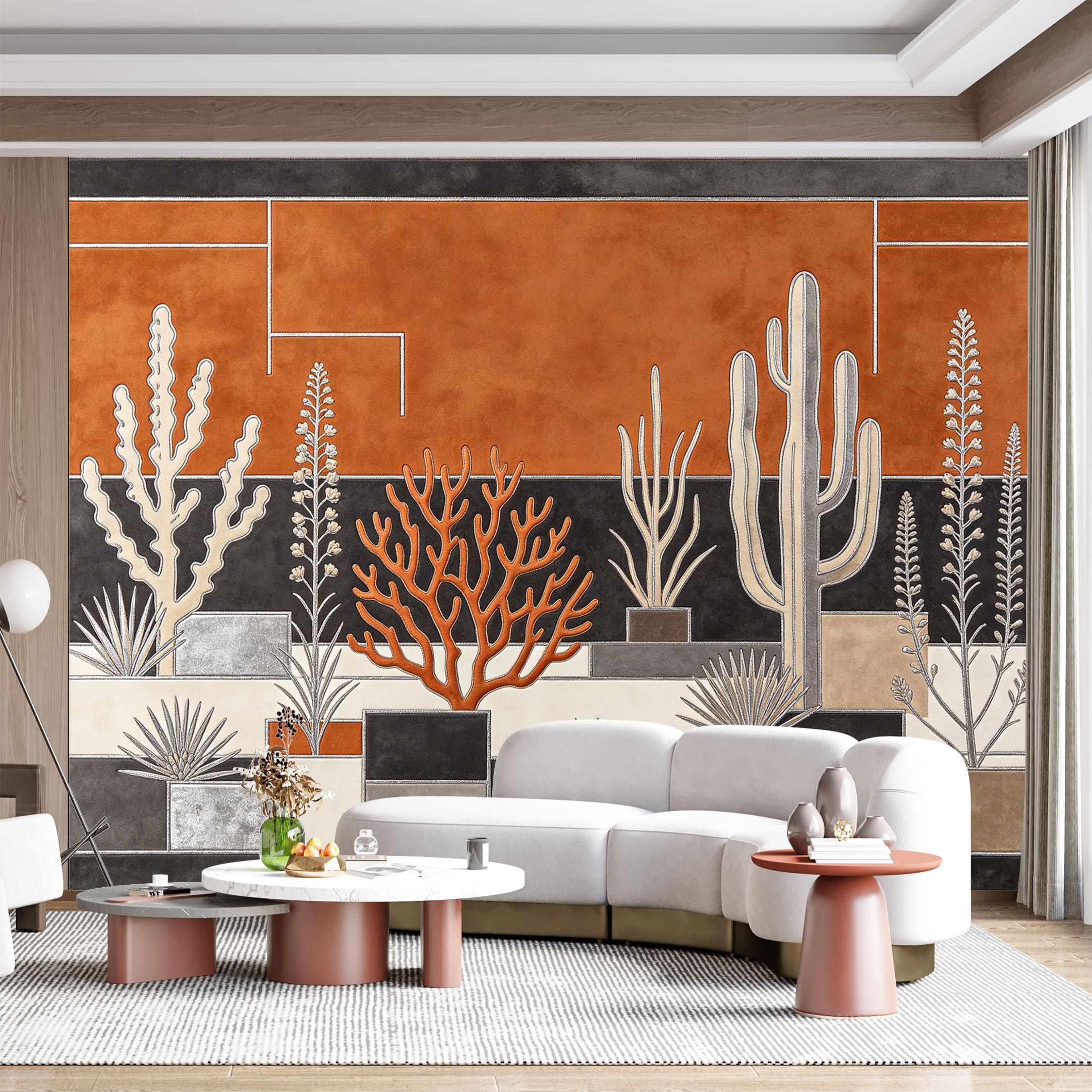 Custom Size Wall Mural Desert Botanical Geometric Art Deco Southwestern Style SelfAdhesive Wall Fabric Removable for Home Office Decor