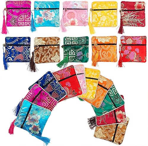 handrong 20 bolsas de seda con borlas, brocado, monedas, saco, cremallera, bolsa de regalo, bolsas pequeñas chinas bordadas para mujeres, niñas,
