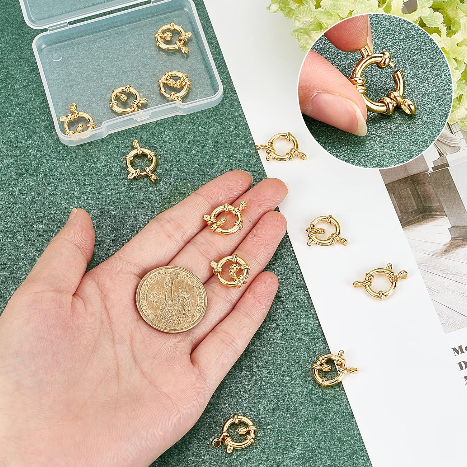 PH PandaHall 12pcs Spring Clasps Ring Necklace Link 18K Gold Plated 304 Stainless Steel Connector Charms for Brecelet Neckalce Jewelry DIY Craft Making, Golden