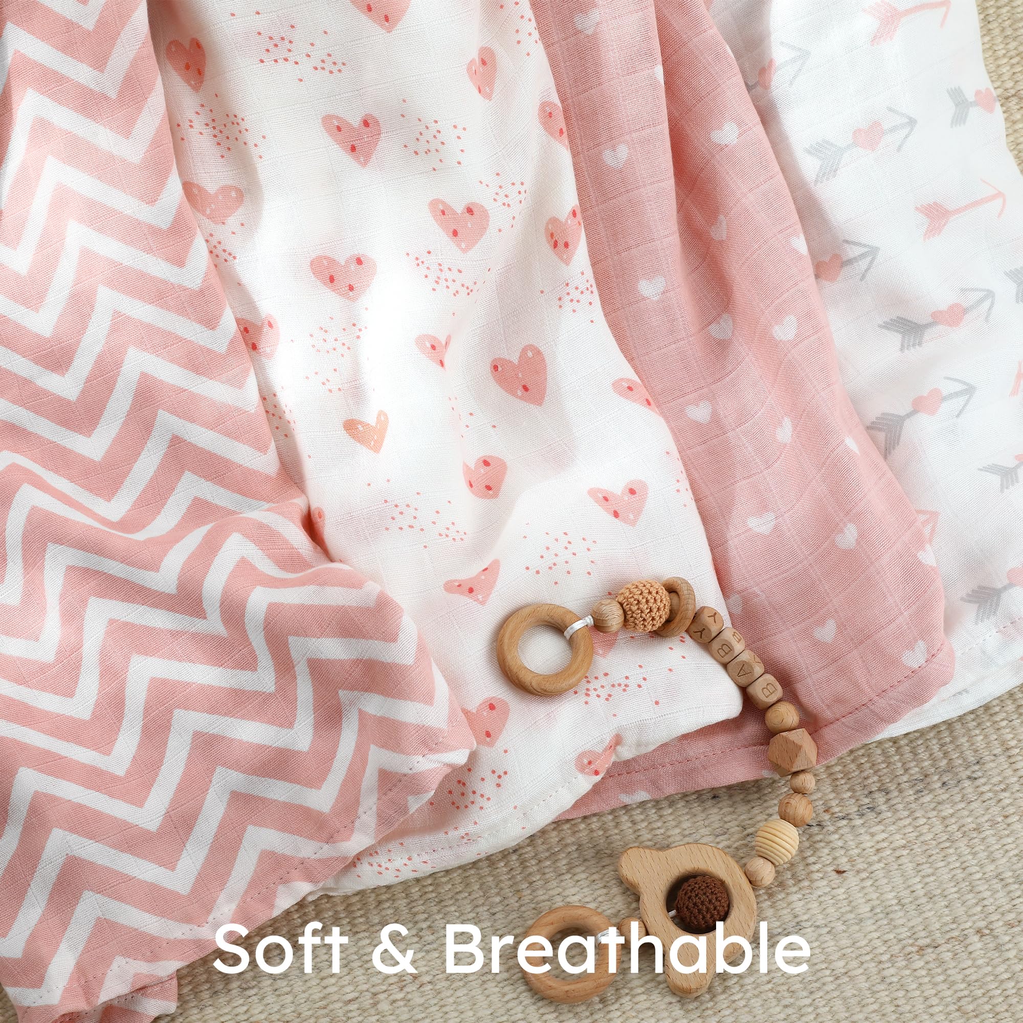 Yoofoss Couverture d’Emmaillotage pour Bébé Lot de 4 Langes de Gaze de Coton et Bambou 120x120 cm pour l’Emaillotage Couche Plaid Gigoteuse Couverture Serviette Bavoir