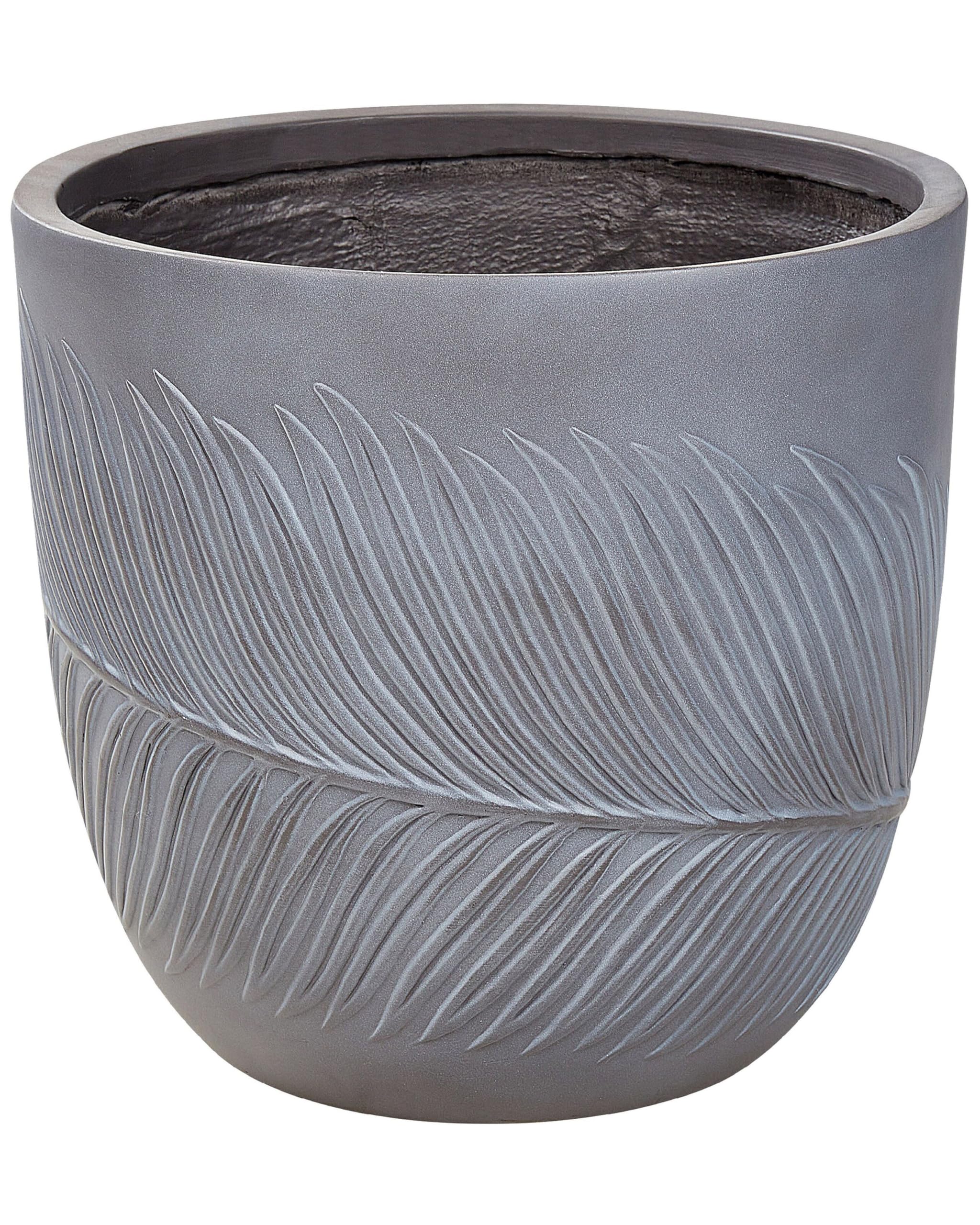 Beliani Maceta Exterior Motivo Hoja Redonda Piedra Fibra Arcilla 42x42x40 cm Gris Ftero