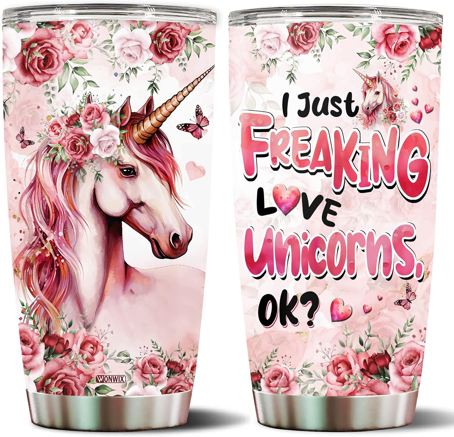 WONWIX Unicorn Tumbler 20oz Cute Animal Gift for Women, Girls Who Freaking Love