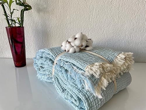 Miniatura 3 de Manta de muselina 100% algodón, colcha de 4 capas, suave muselina de algodón turco, colcha reversible (tamaño King 95 x 102-90.6 x 102.4 in)