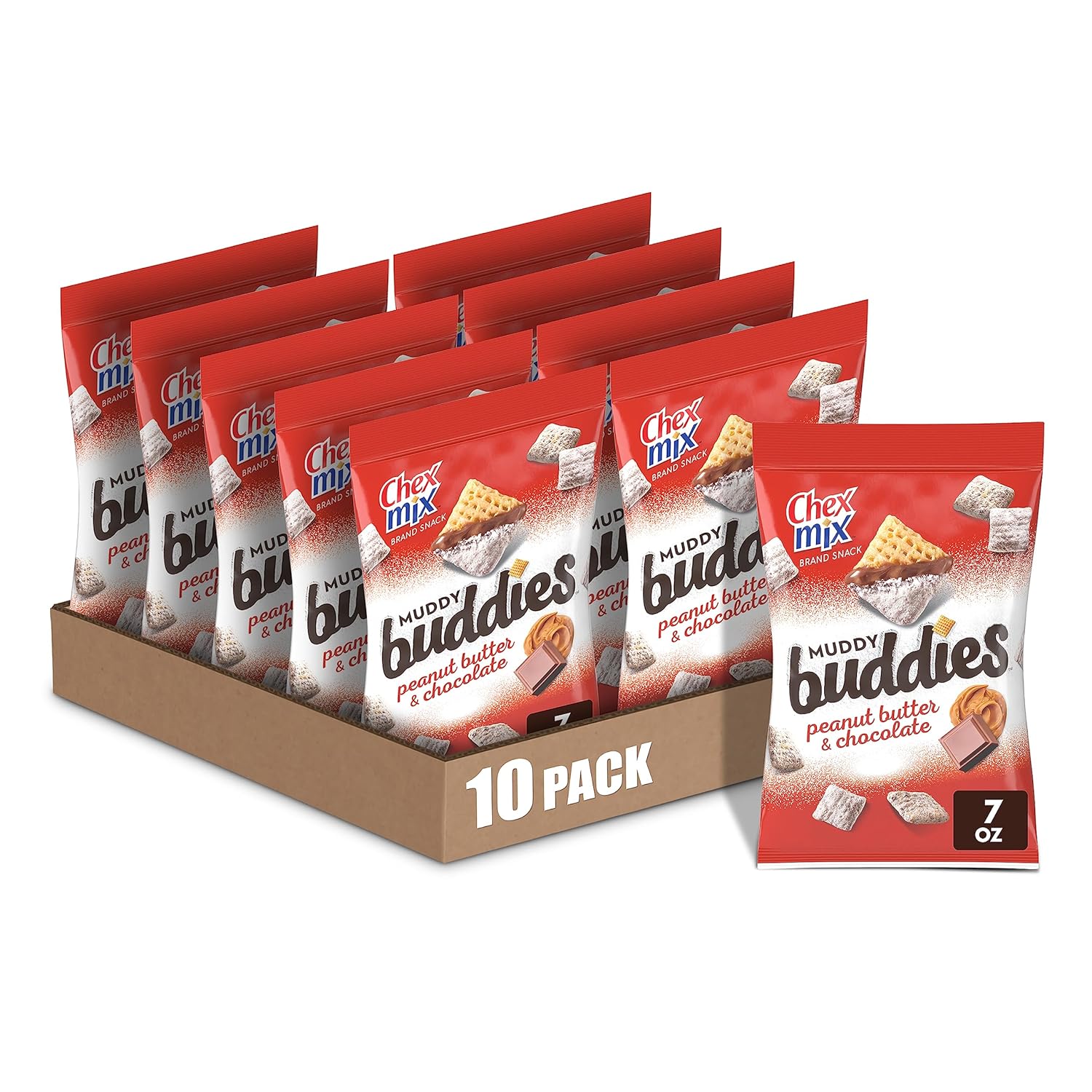 Chex Mix Muddy Buddies, Peanut Butter and Chocolate Snack Mix, 7 oz (Pack of 10) Peanut Butter & Chocolate