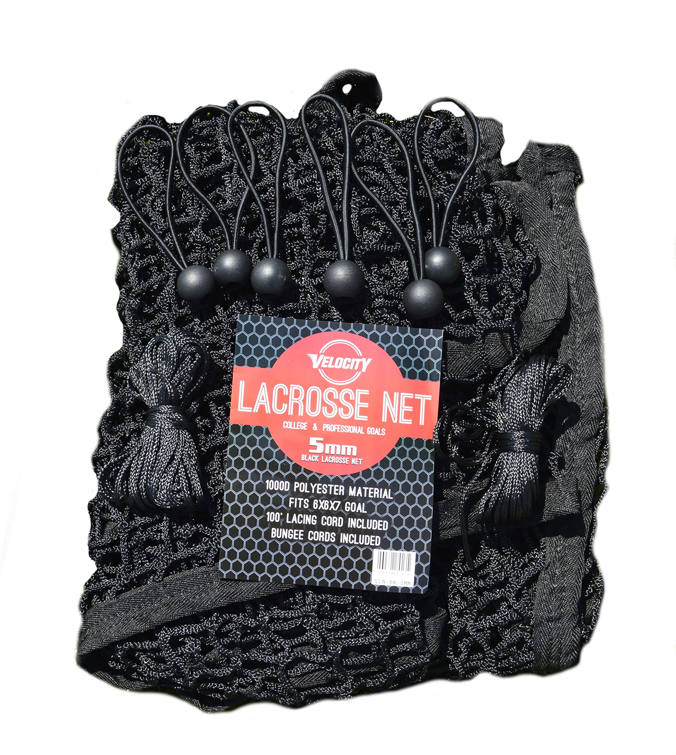 Velocity Heavy Duty Black & White Lacrosse Net - Fits 6’x6’x7’ Goals - Weatherproof, UV Resistant 1000D High-Strength Polyester - Comes with 100+ Feet