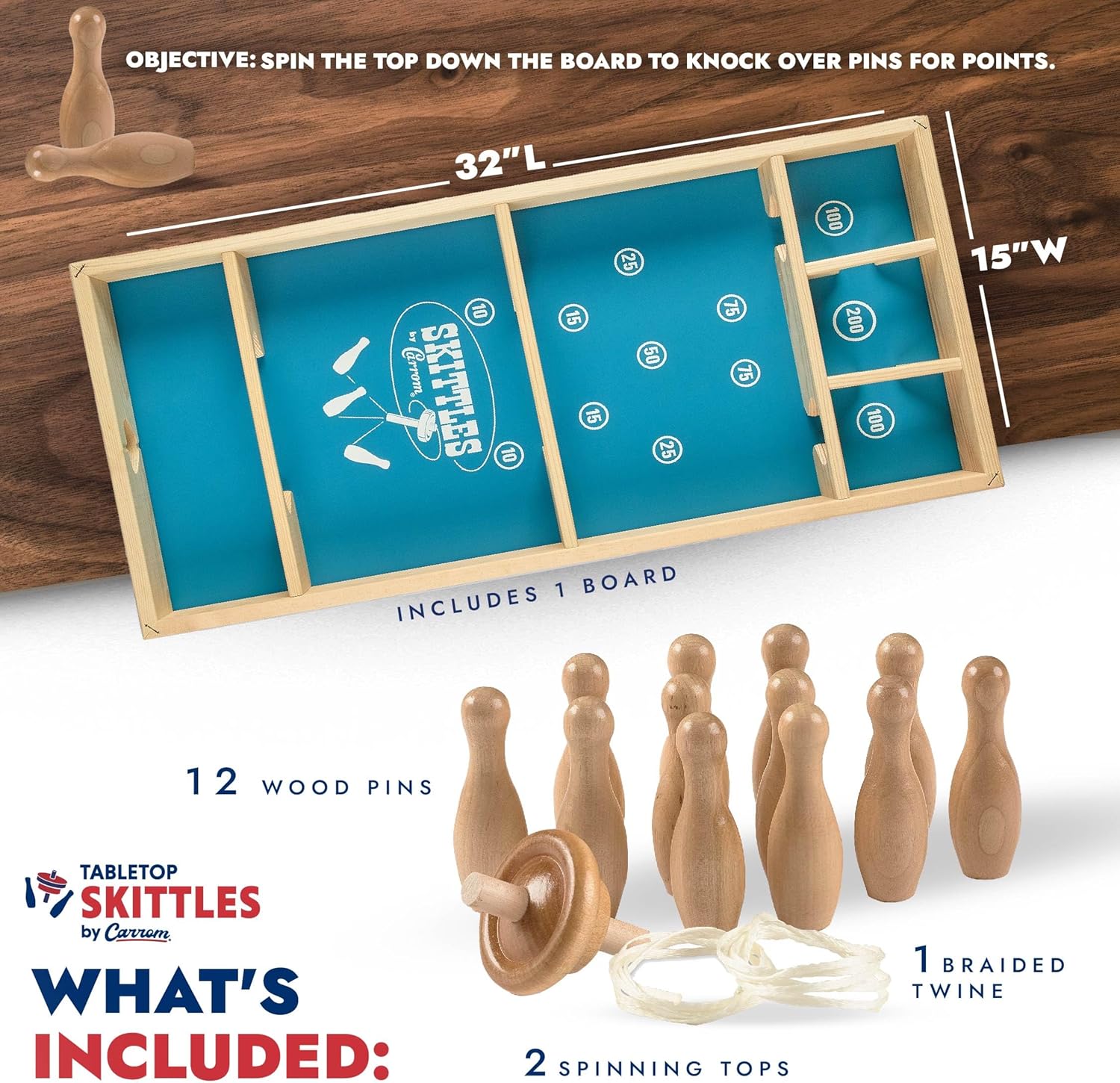 Carrom Skittles Game – Large Board Games for Adults & Children – Wooden Family Board Games for Family Night – Indoor and Outdoor Games for Family