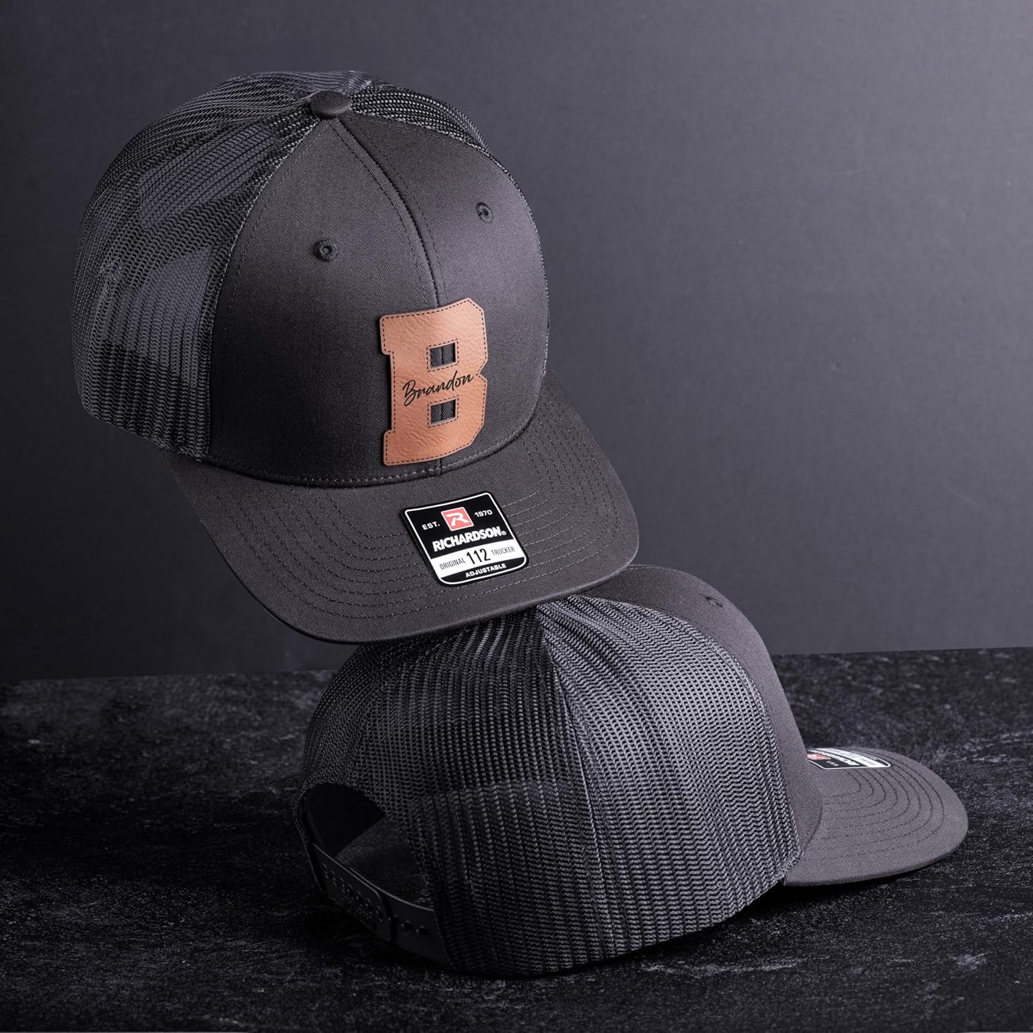 Custom Trucker Hats for Men with Initial Leather Patch and Name