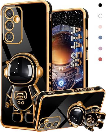for Galaxy A14 5G Phone Case Astronaut Cute for Women Girls Girly Unique Black Cases with Astronaut Hidden Stand Kickstand 6D Design Cover for Samsung Galaxy A14 5G 2023 6.6 inch