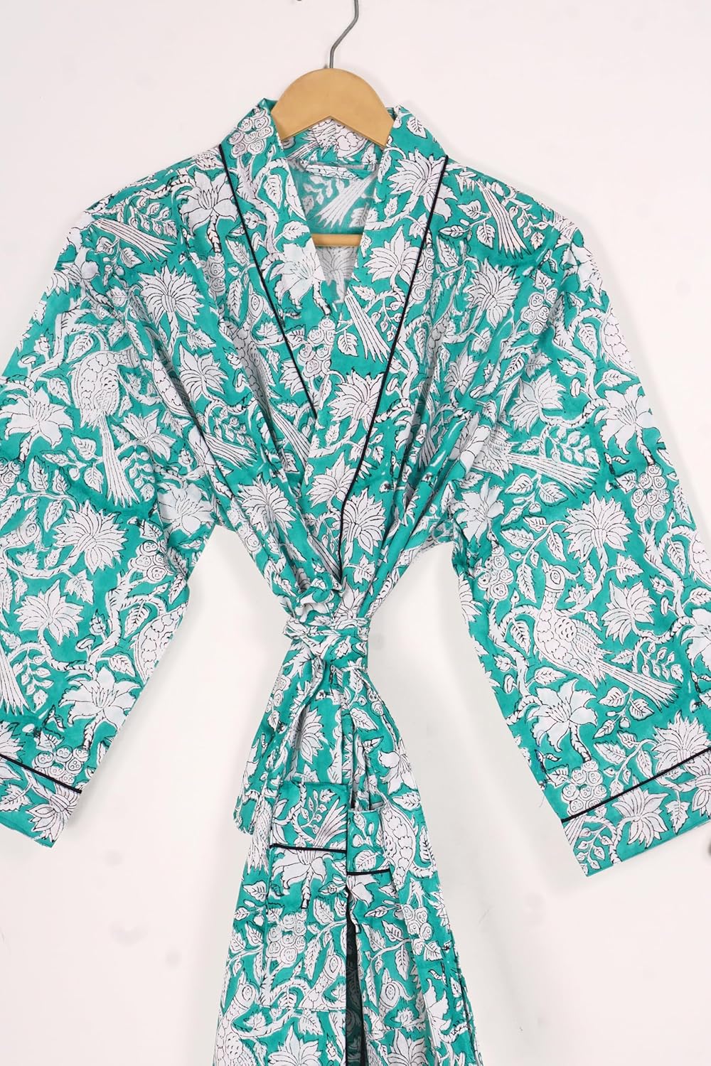 Cotton Hand Block Print Kimono Robes for Women, Long Length Floral Print Nightgown, Bikani cover- up cotton kimono - Image 3