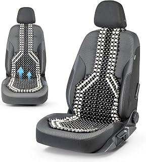 Walser CarComfort Cushion Wooden Bead, Seat Trailer Wooden Balls, Massage Car Seat Cover Wood, Universal Seat Matte Black/White 13551