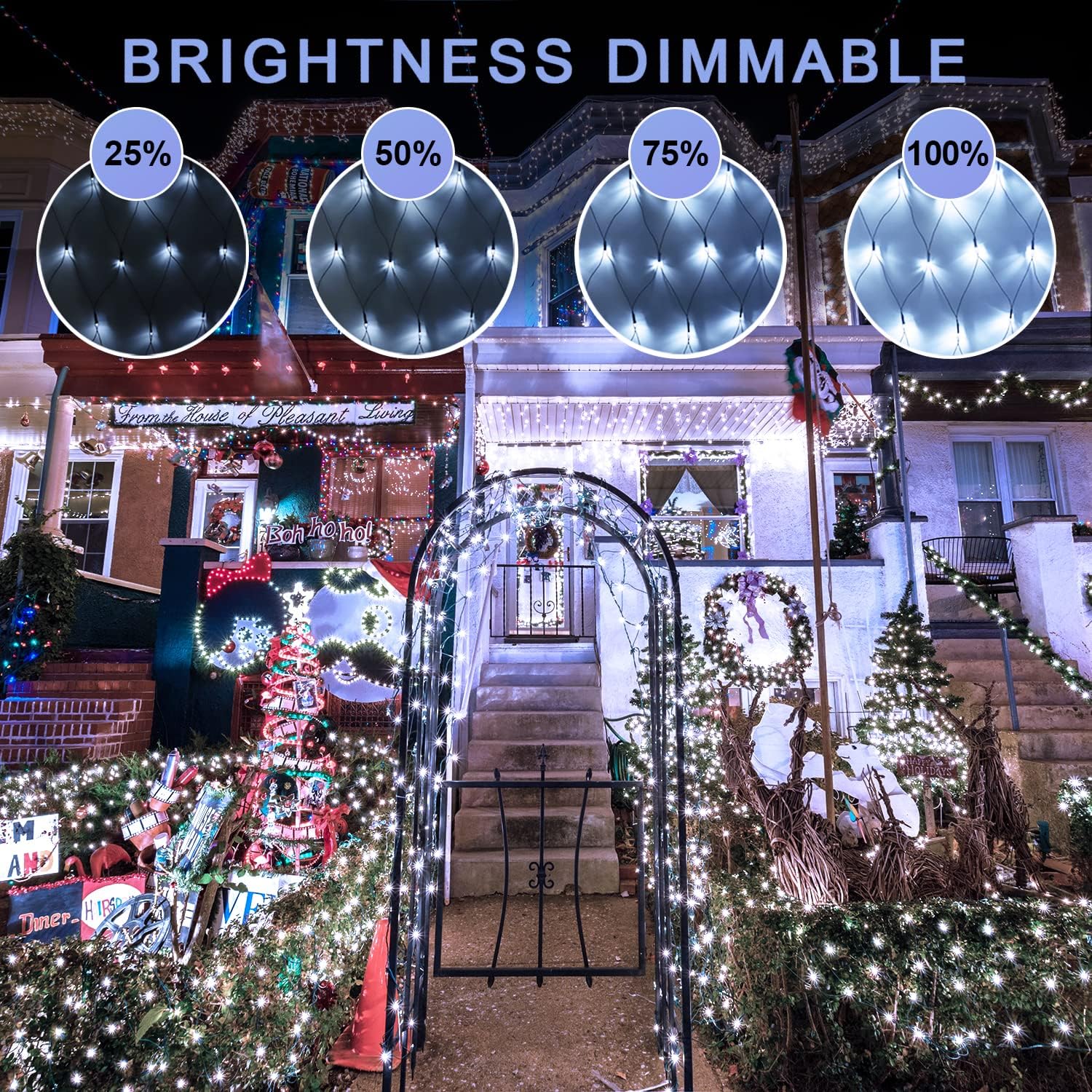 JMEXSUSS 360 LED Net Christmas Lights Outdoor Waterproof, Connectable 12ft x 5ft Net Lights Outdoor Mesh Light with Remote, 8 Modes Plug in White Christmas Light for Bushes Christmas Decorations