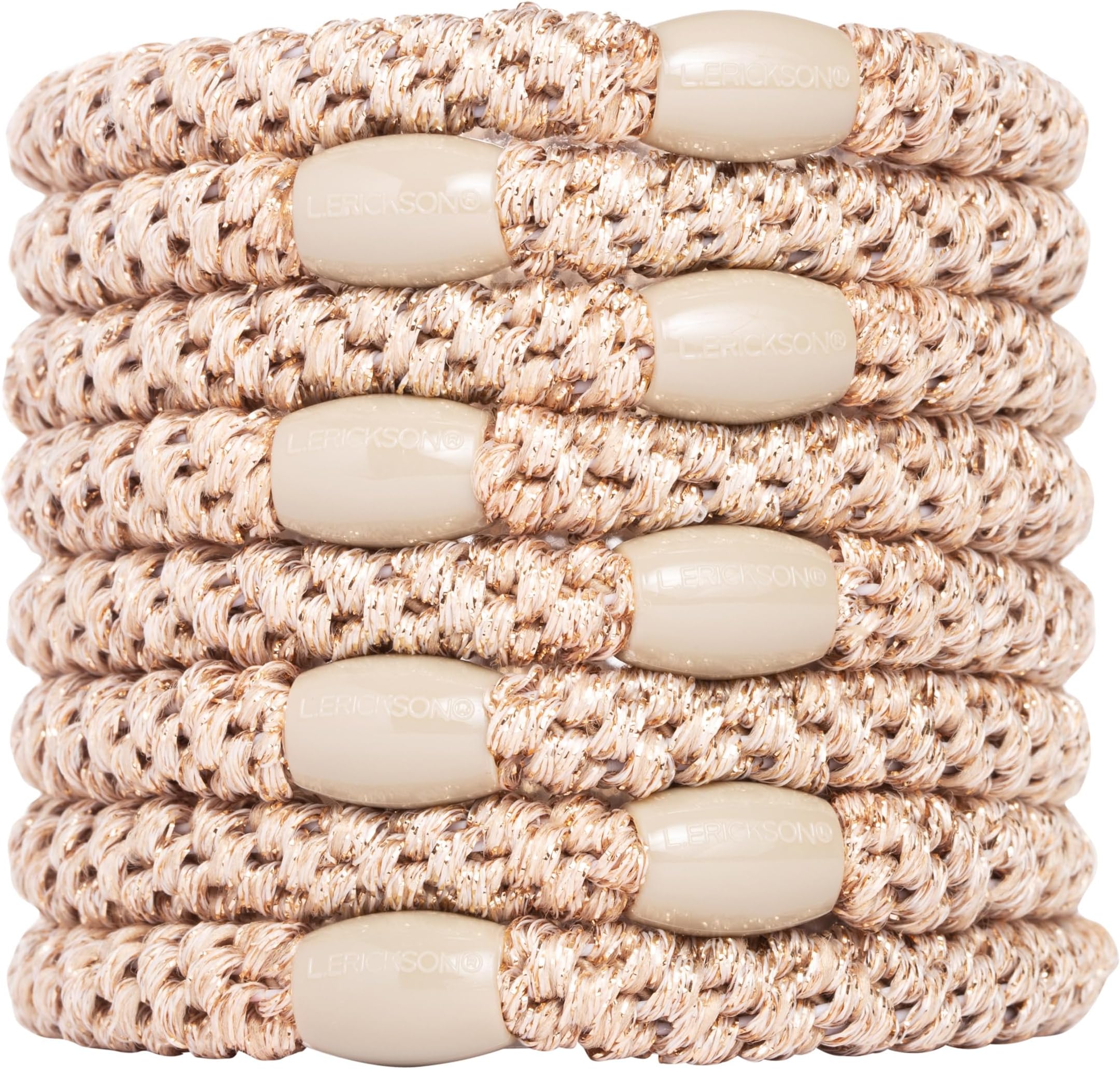 L. Erickson U.S.A. Grab & Go Ponytail Holders - Set of Eight, Metallic Beige
