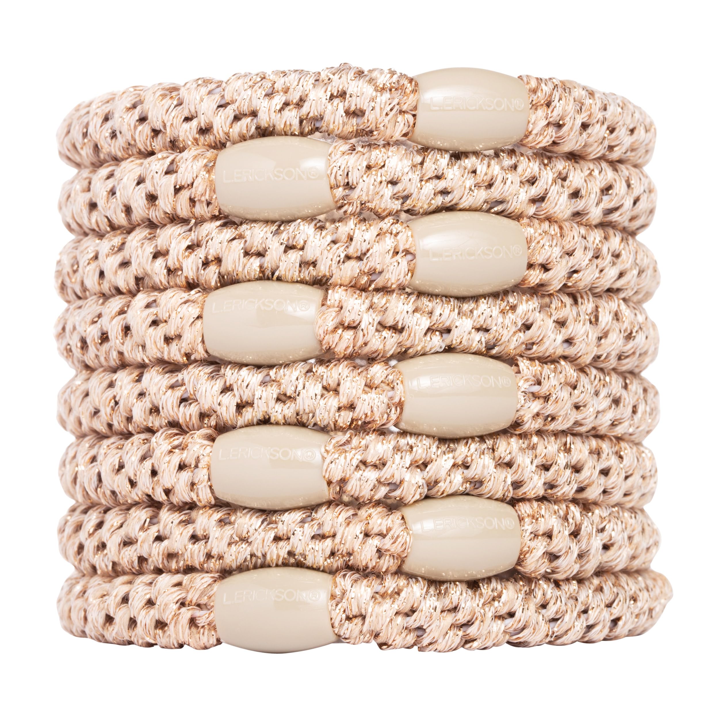 L. Erickson Grab & Go Ponytail Holders - Set of Eight, Metallic Beige