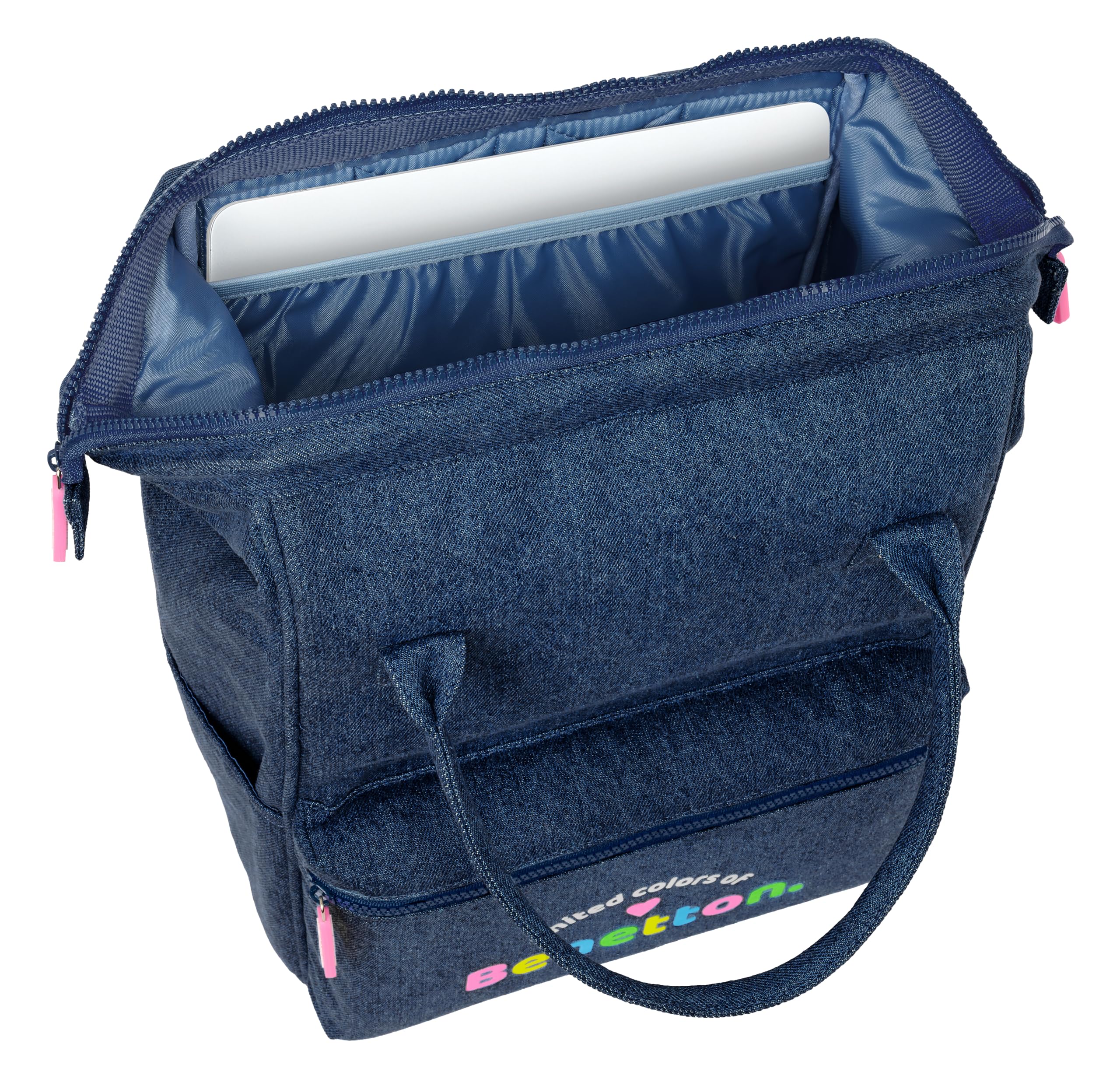 Safta BENETTON DENIM - Mochila Juvenil con Asas para Portátil hasta 13", para Portátil, Ideal para Jóvenes de Diferentes Edades, Cómoda y Versátil, Calidad y Resistencia, 27x19x40 cm, Color Vaquera