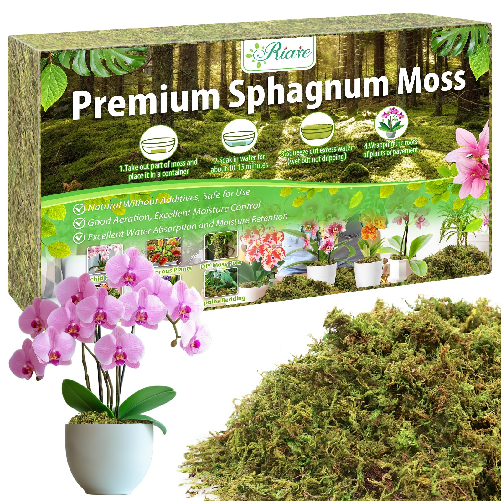 Premium 200g Sphagnum Moss for Plants – 8L Natural Moss for Orchids, Soft Green Decorative Moss for Succulents, Reptiles & DIY Crafts