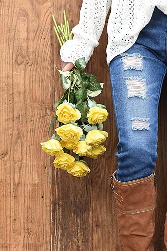 Miniatura 84 de FiveSeasonStuff 12 tallos de flores artificiales, rosas de seda de tacto real para decoración de bodas, ramos de novia, centros de mesa, fiestas y 9